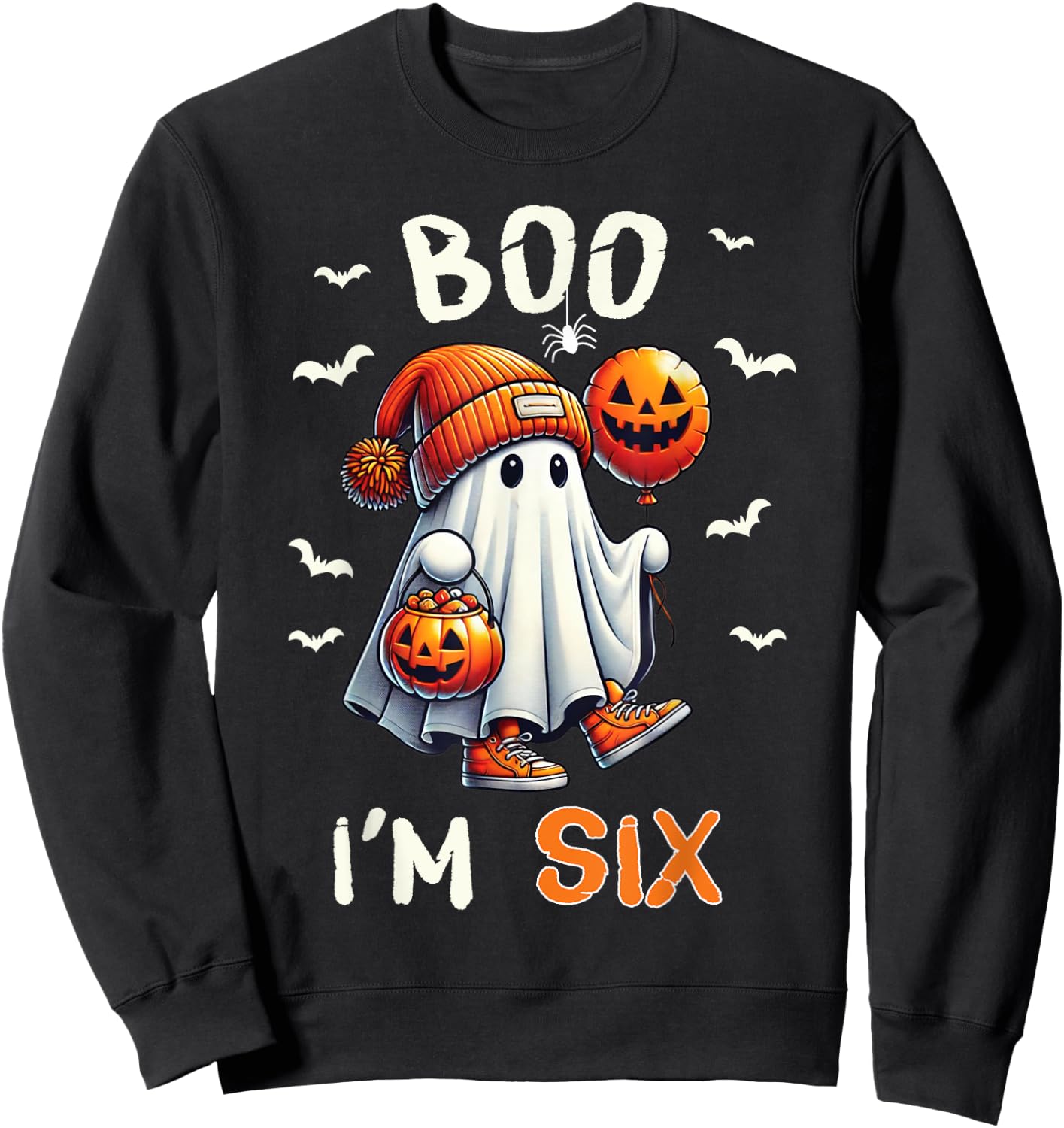 Boo I'm Six Ghost 6th Birthday Halloween Boy Kids Groovy Sweatshirt - Sweatshirt | Black