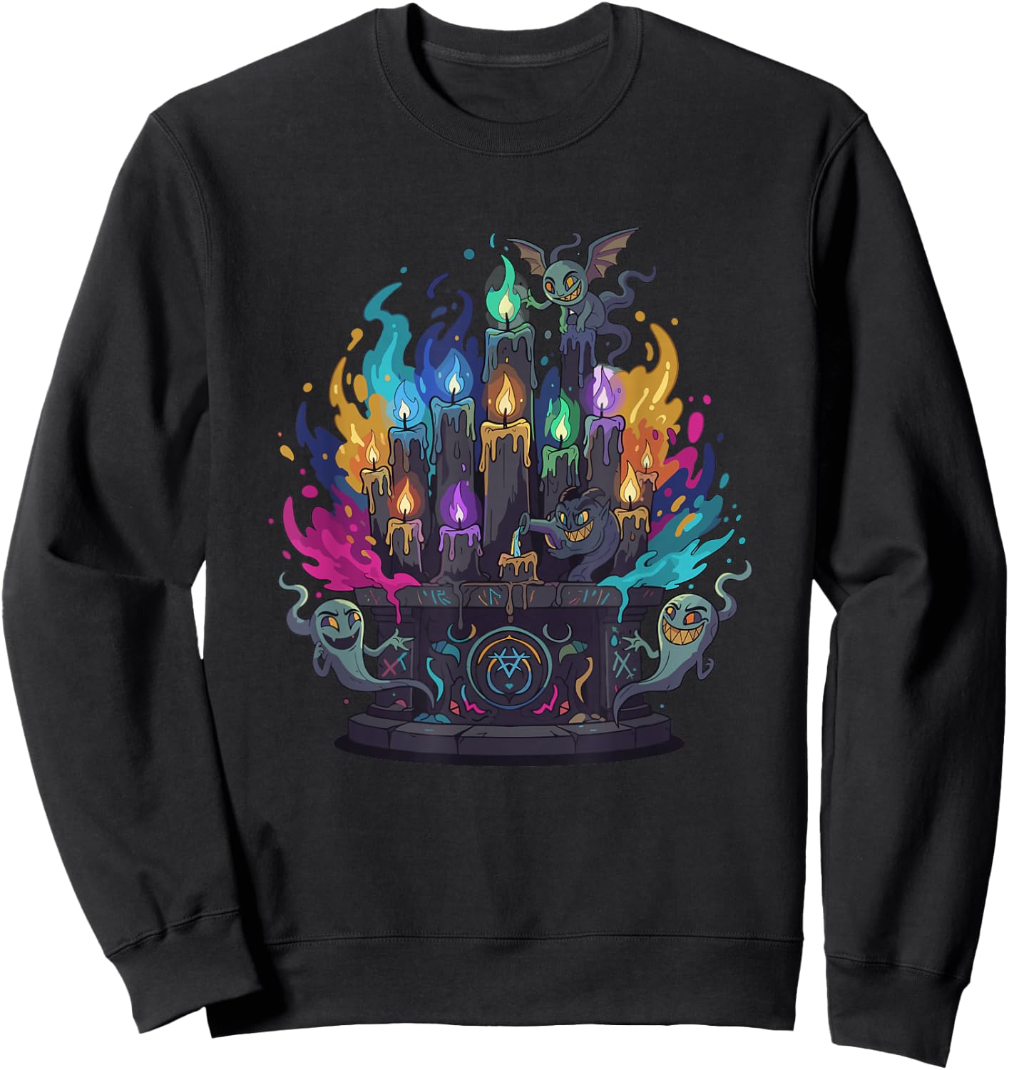 Colorful Haunted Altar Candles with Ghosts Sweatshirt - Sweatshirt | Black