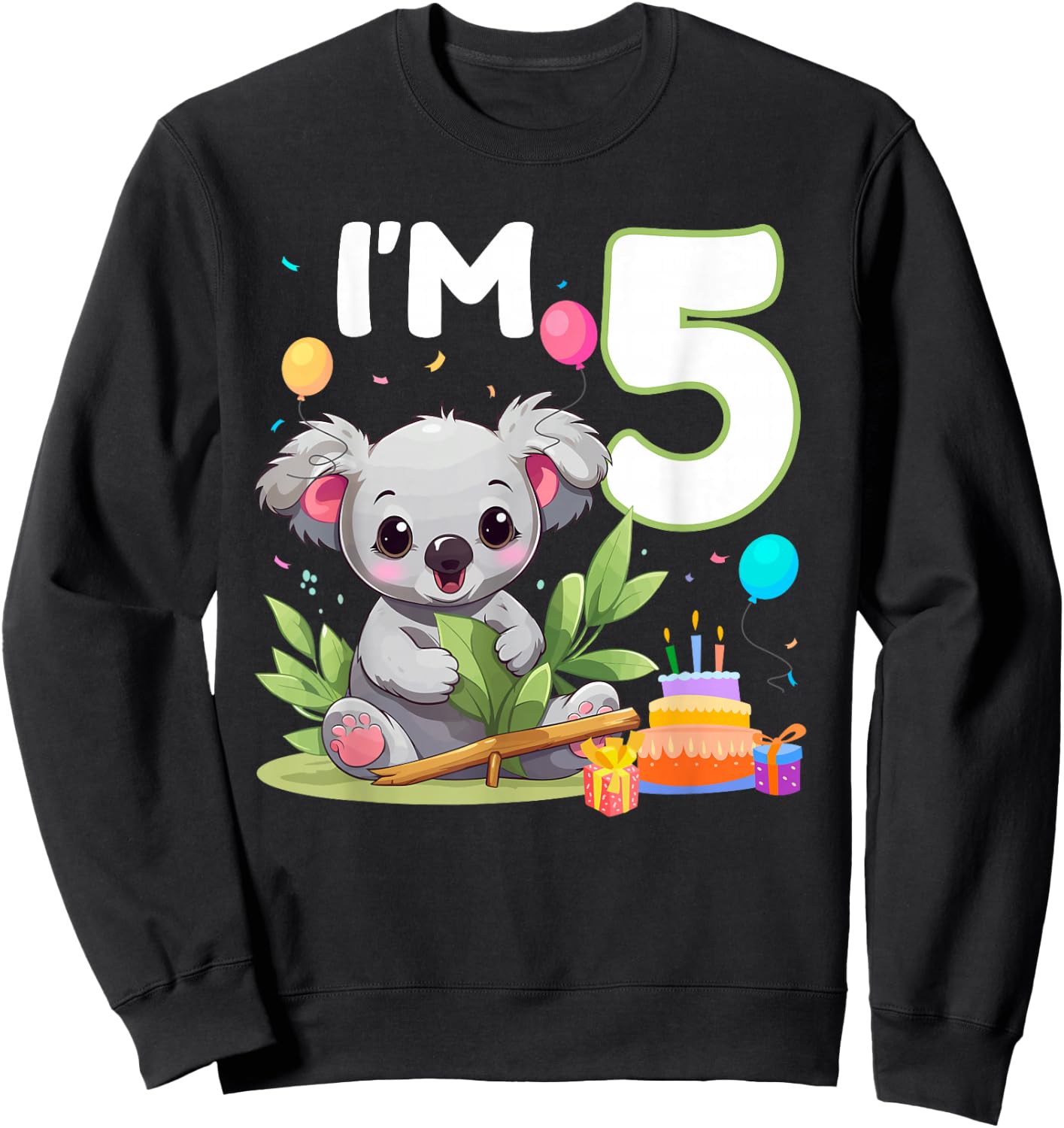 I'm 5 Year Old Birthday Koala 5th Party Kids Sweatshirt - Sweatshirt | Black