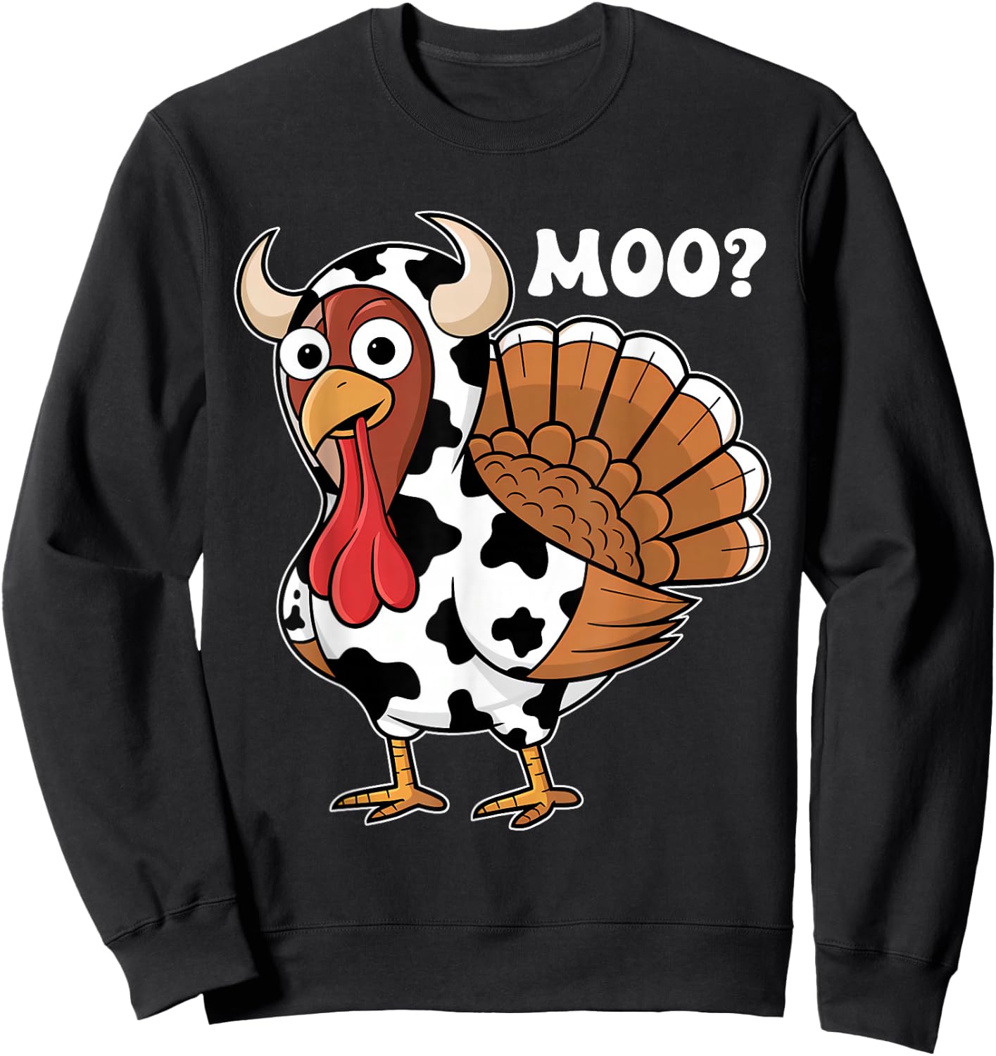 Turkey Moo Funny Thanksgiving Autumn Farmer Cow Turkey Sweatshirt - Sweatshirt | Black