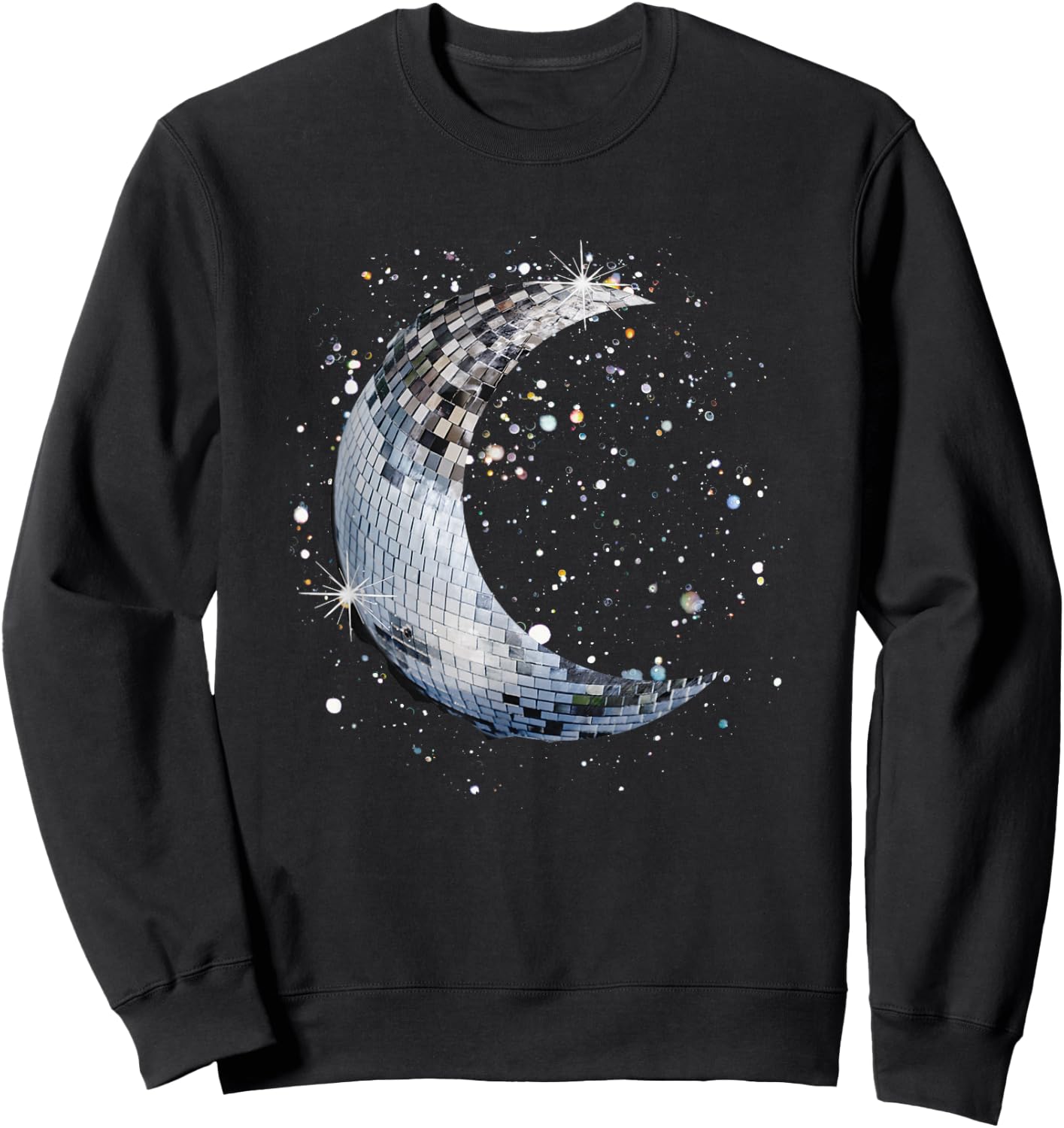 Disco Ball Half Moon Cute Moon Black and White , black Sweatshirt - Sweatshirt | Black