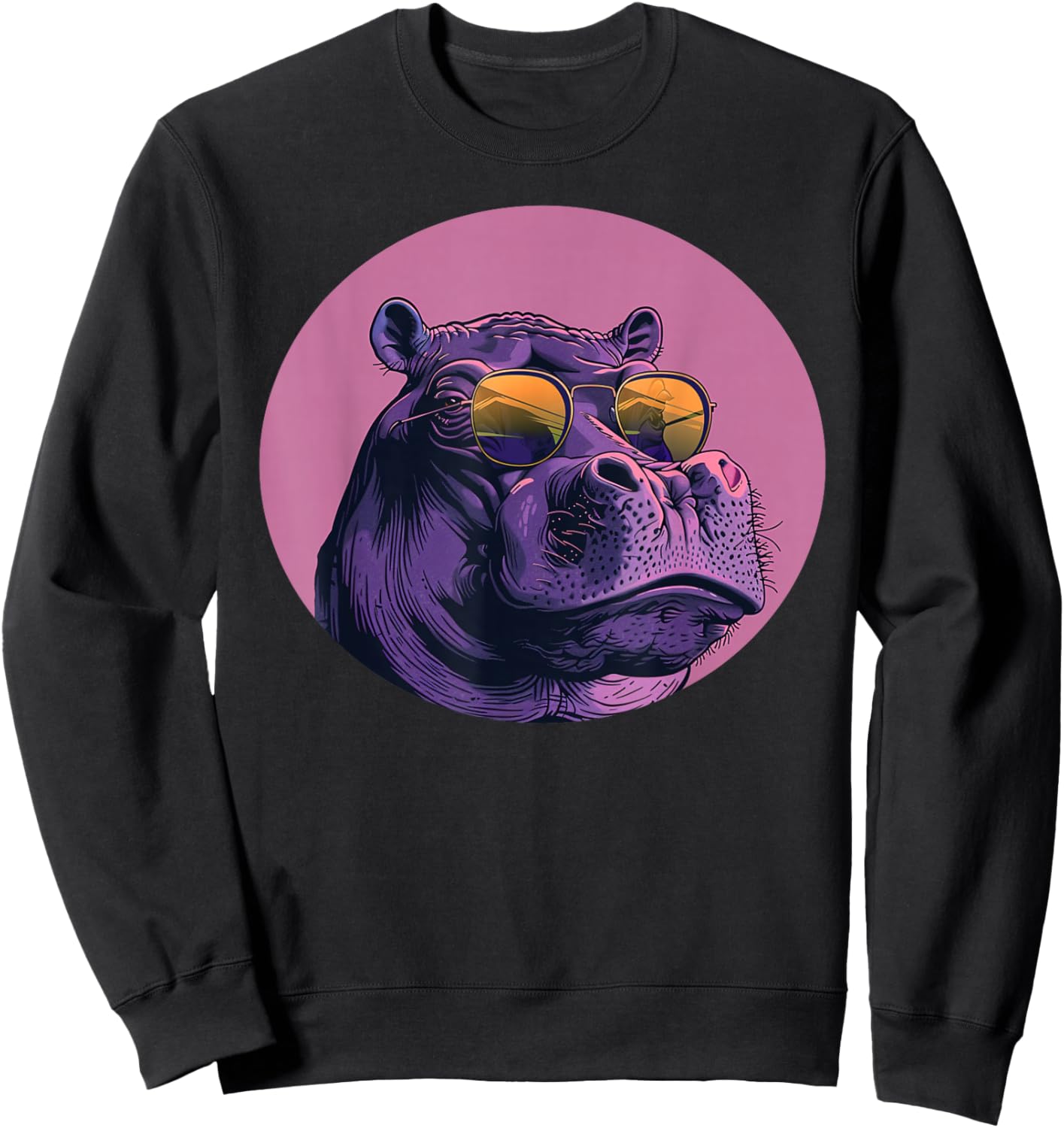 Funny plump bespectacled Hippo with Sunglasses Outfit Sweatshirt - Sweatshirt | Black