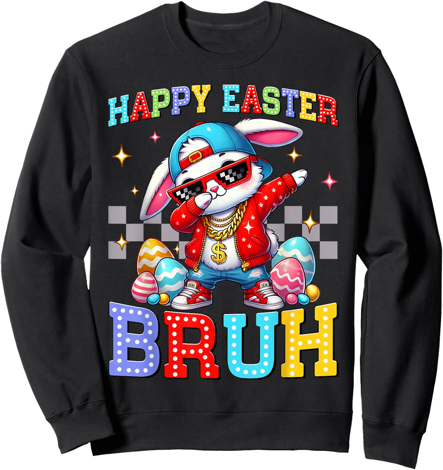 Dabbing Bunny Happy Easter Bruh Meme Bro Boys Kids Teens Kid Sweatshirt - Sweatshirt | Black