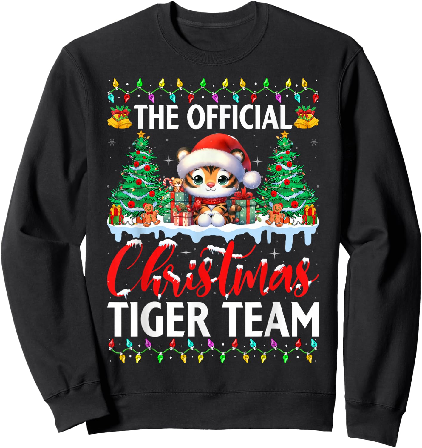 Cute Tiger Wearing Santa Hat Snow Xmas Christmas Tiger Team Sweatshirt - Sweatshirt | Black