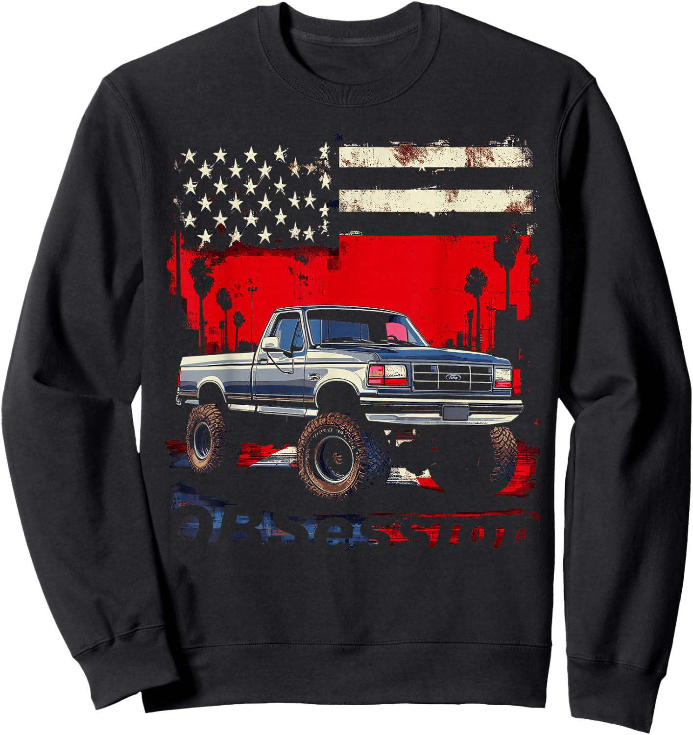 OBS Single Cab Old Body Style Retro Powerstroke Diesel Truck Sweatshirt - Sweatshirt | Black