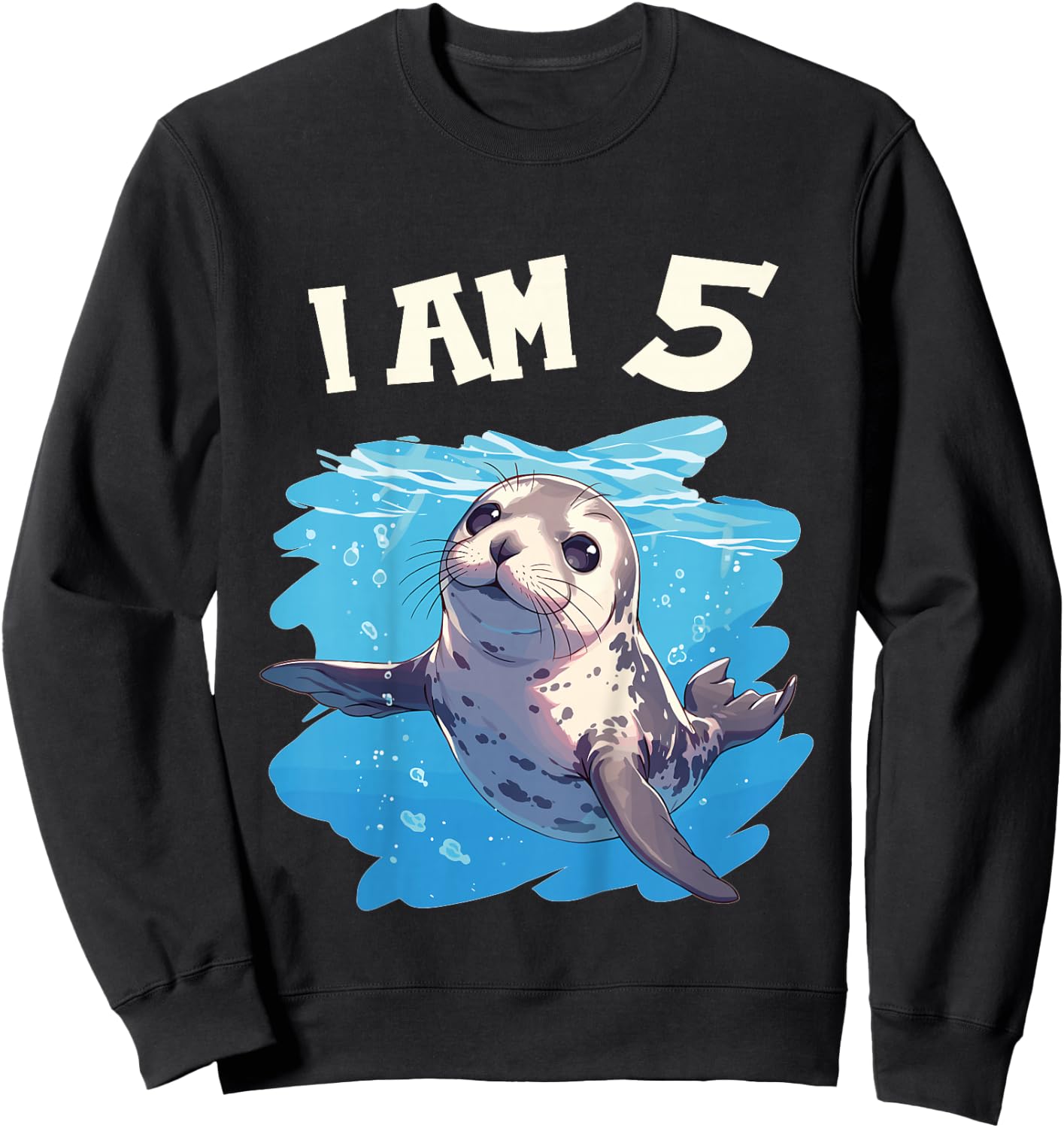 Kids 5 Years old 5 birthday Seals Boy Girl Seal Sweatshirt - Sweatshirt | Black