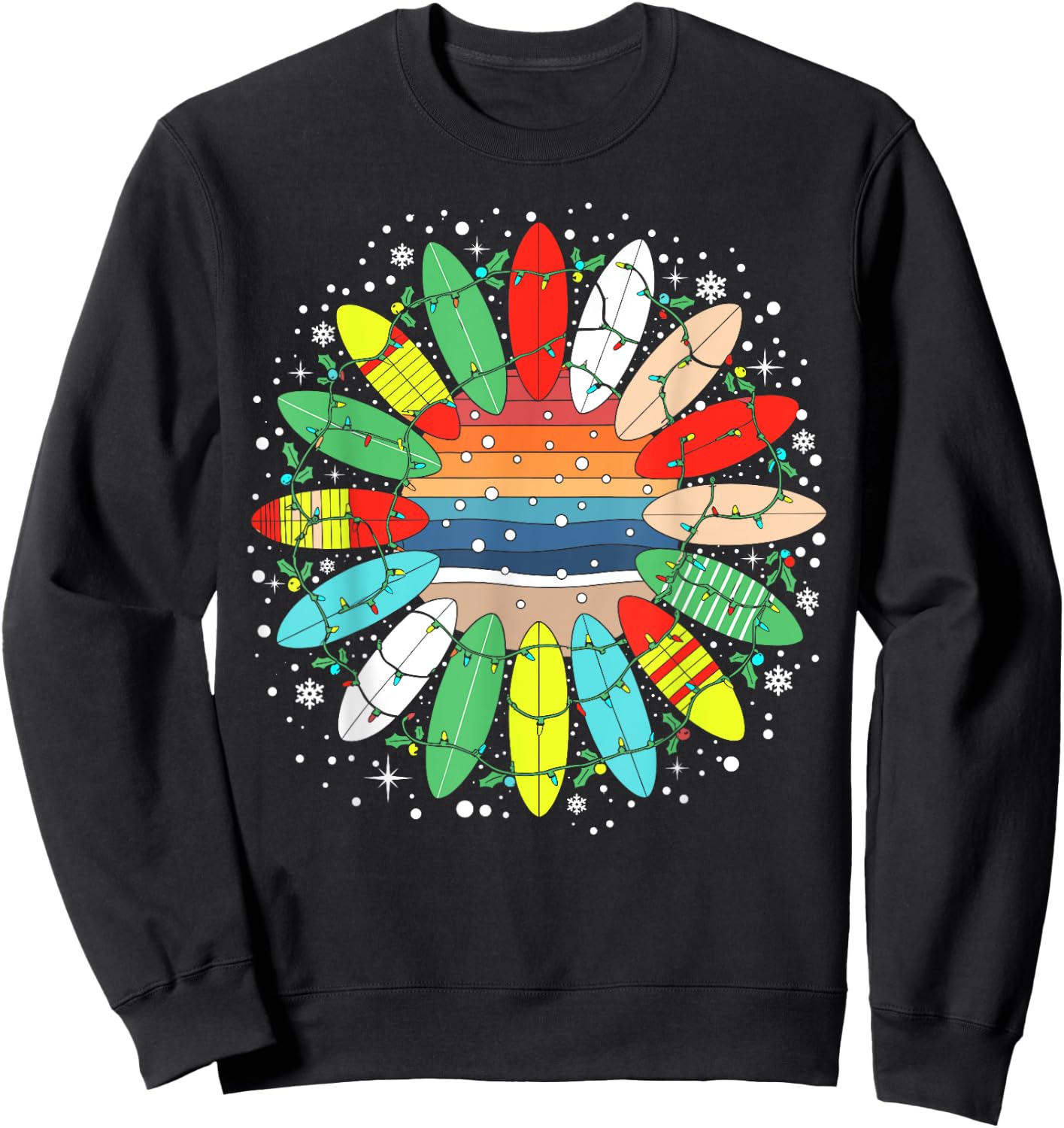 Surf Funny Surfboard Xmas Santa Vintage Surfing Christmas Sweatshirt - Sweatshirt | Black