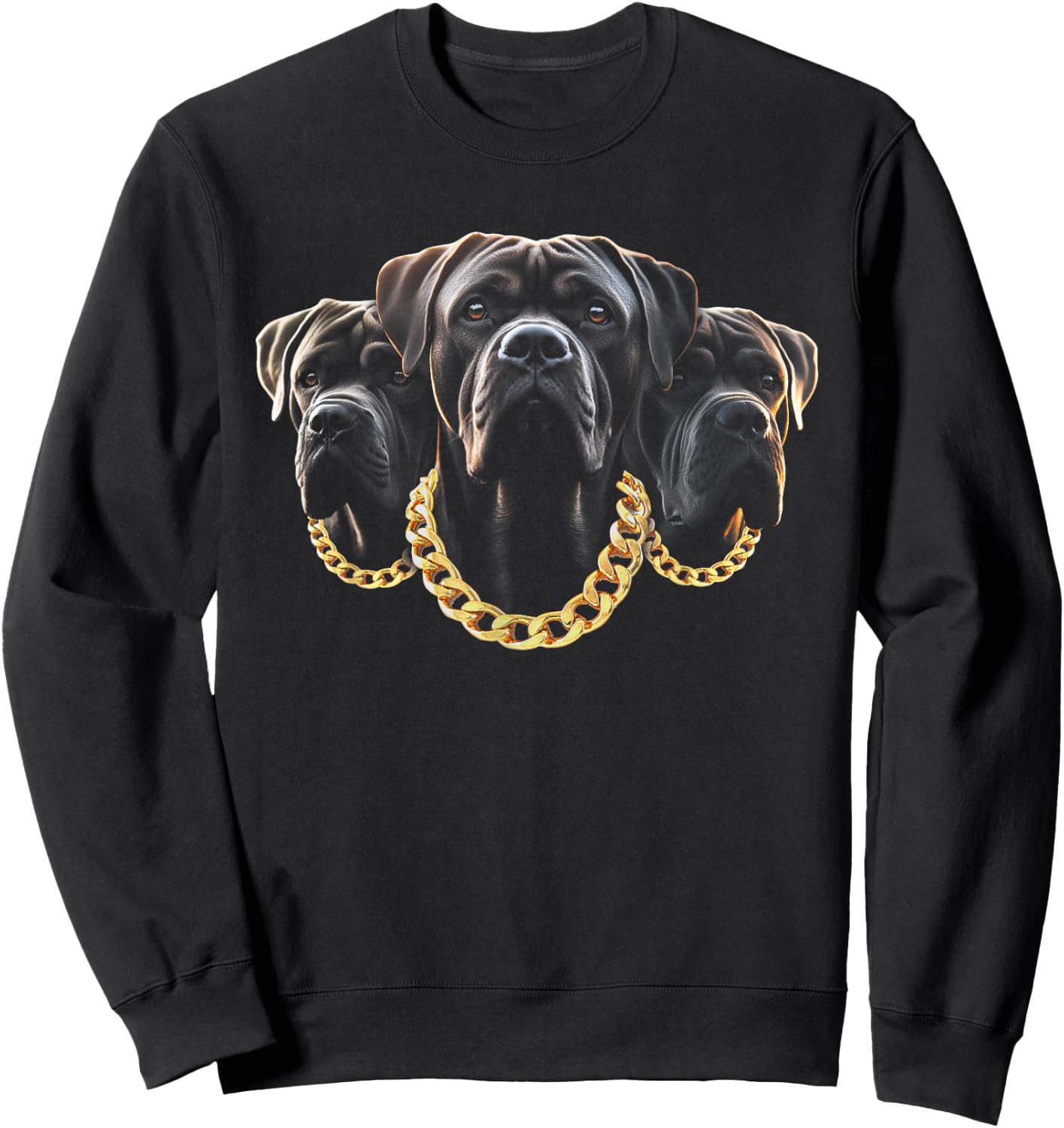 Italian Mastiff Head Cane Corso Dog Lover With Gold-Necklace Sweatshirt - Sweatshirt | Black