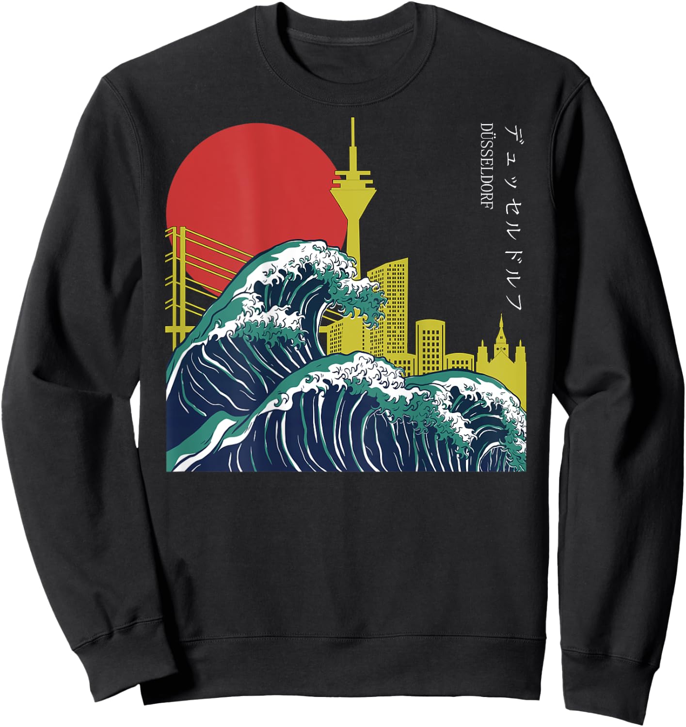 Retro Japan Welle grunge Anime Vaporwave Skyline Düsseldorf Sweatshirt - Sweatshirt | Black