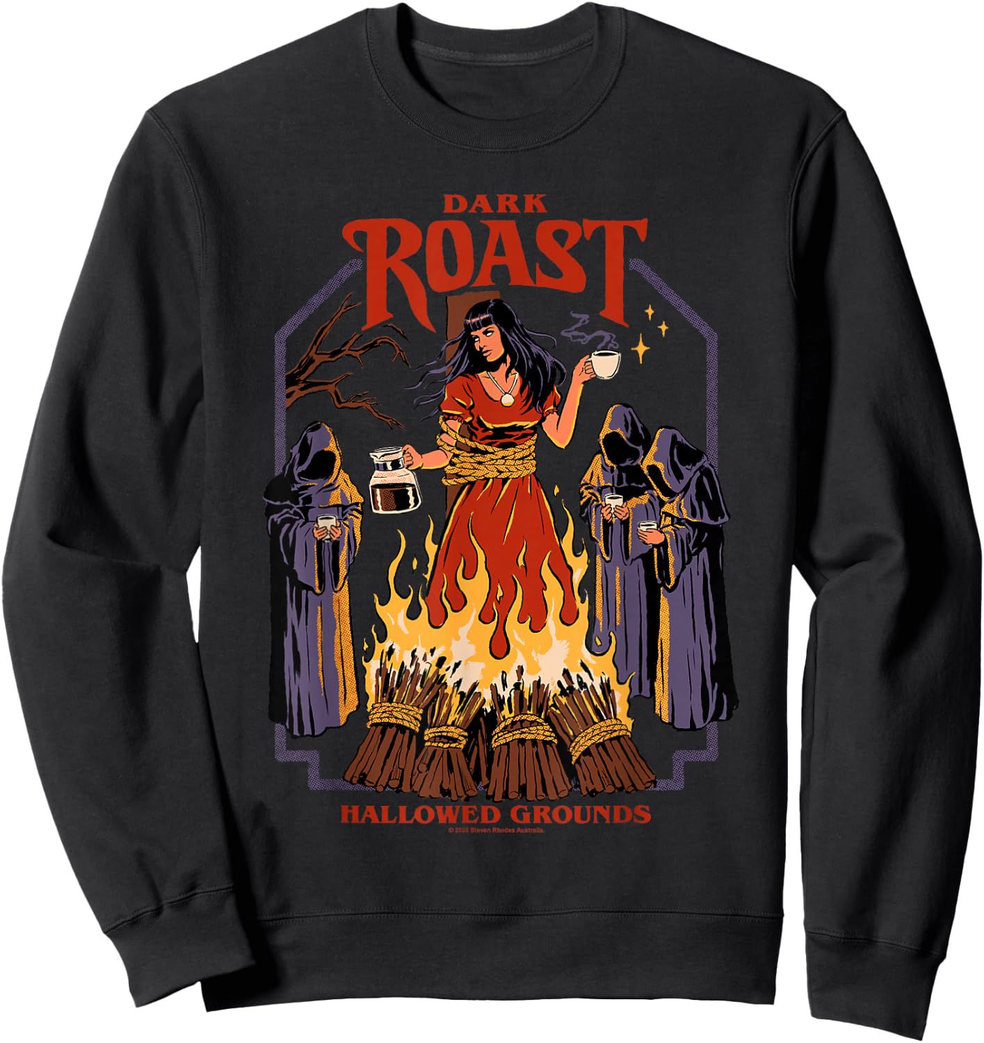 Dark Roast Coffee Witch Occult Retro Funny Adult Humor Sweatshirt - Sweatshirt | Black
