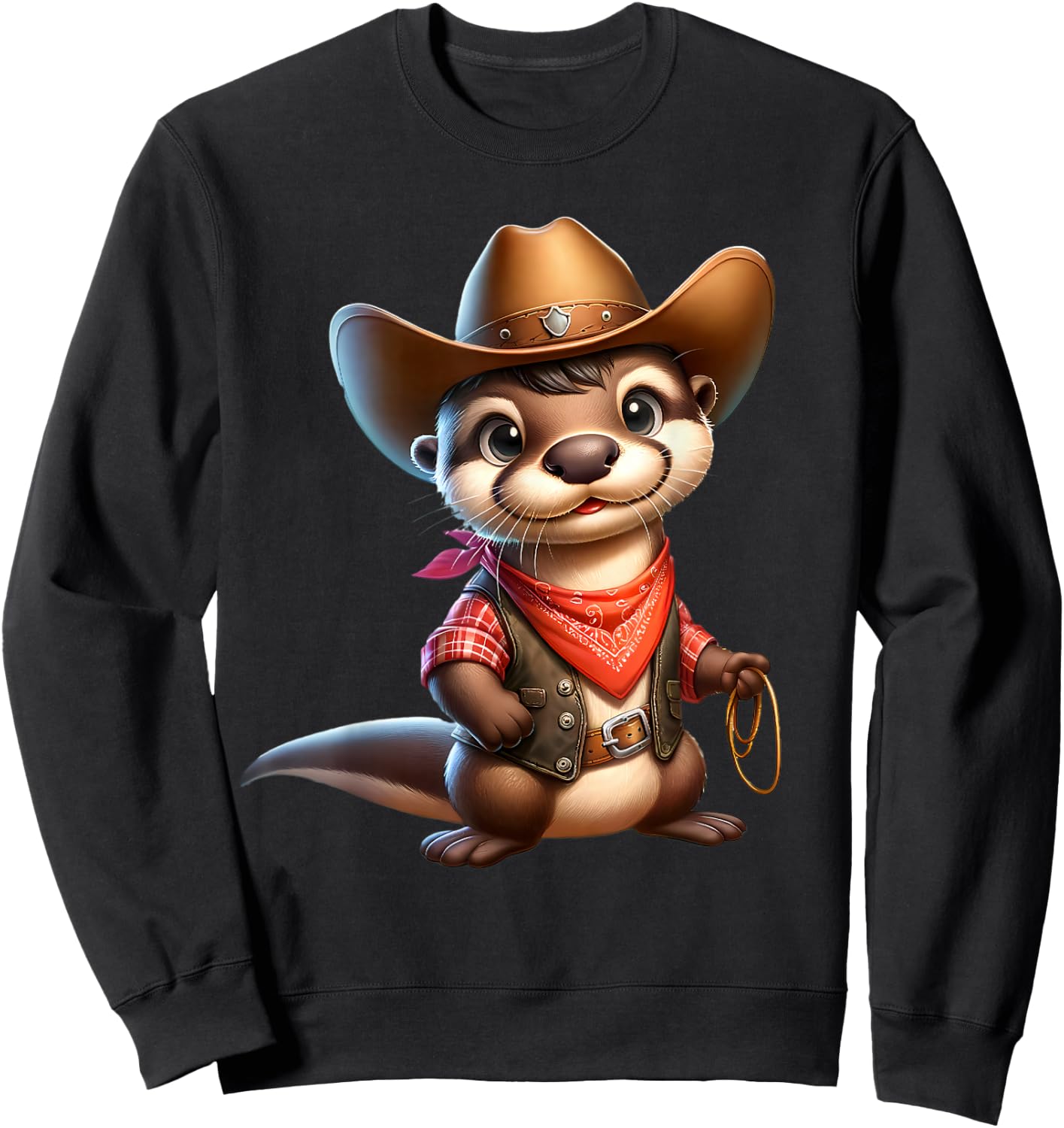 Cowboy Otter Western Rodeo Lasso Bandana Animal Sweatshirt - Sweatshirt | Black