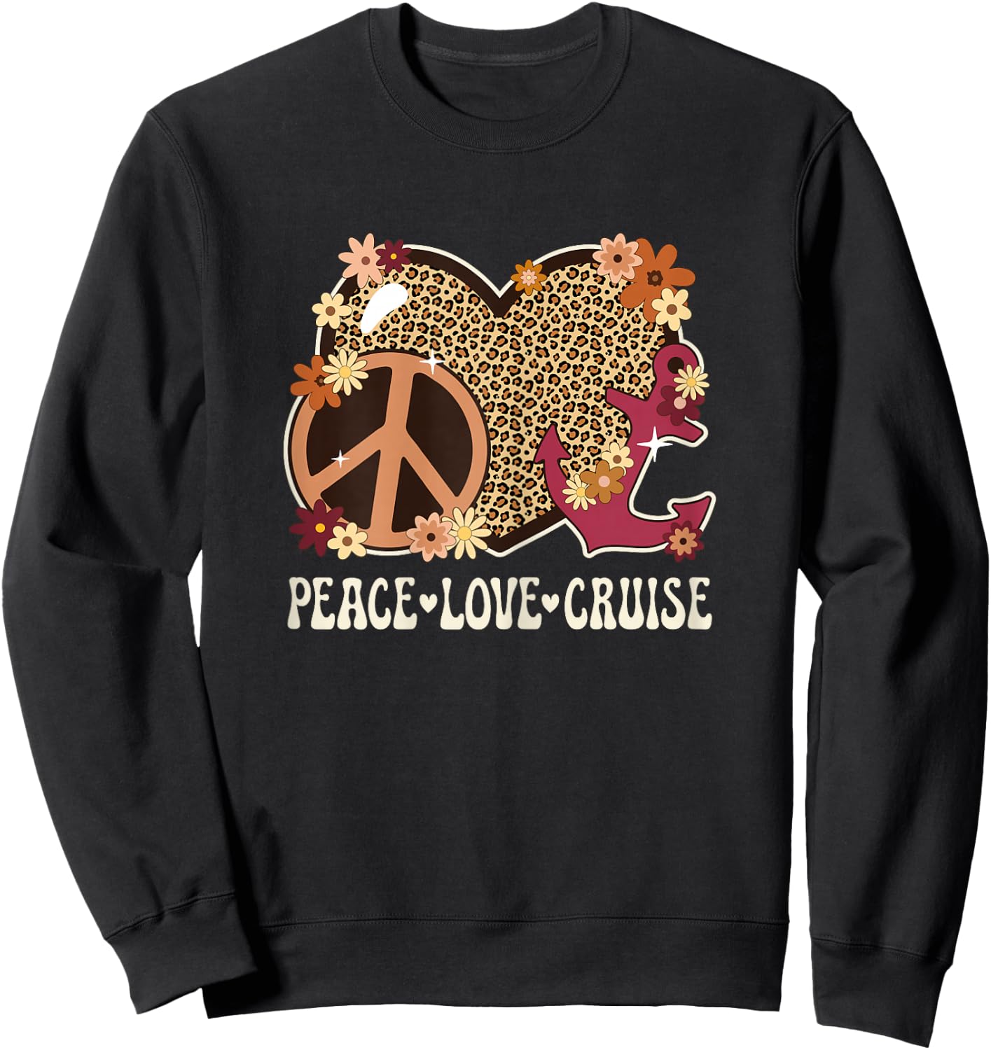 Peace Love Cruise Ship Lover Leopard Print Women Cute Cruise Sweatshirt - Sweatshirt | Black