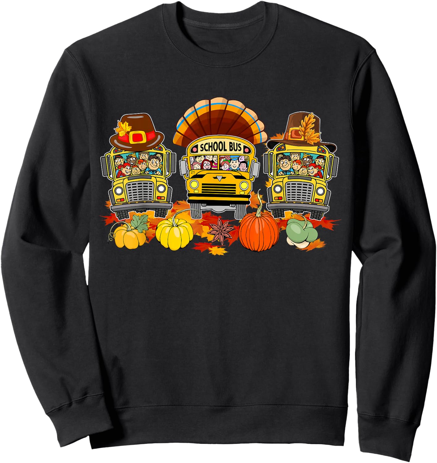 Thanksgiving Three Cute School Buses As Turkey Autumn Driver Sweatshirt - Sweatshirt | Black