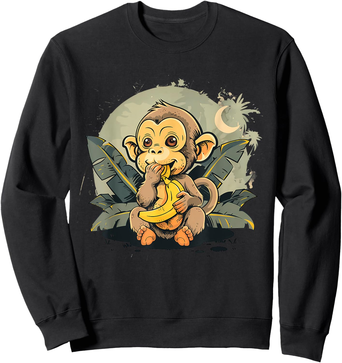 Banana Monkey Bananas Fruit Nature Cute Monkey Artwork Sweatshirt - Sweatshirt | Black