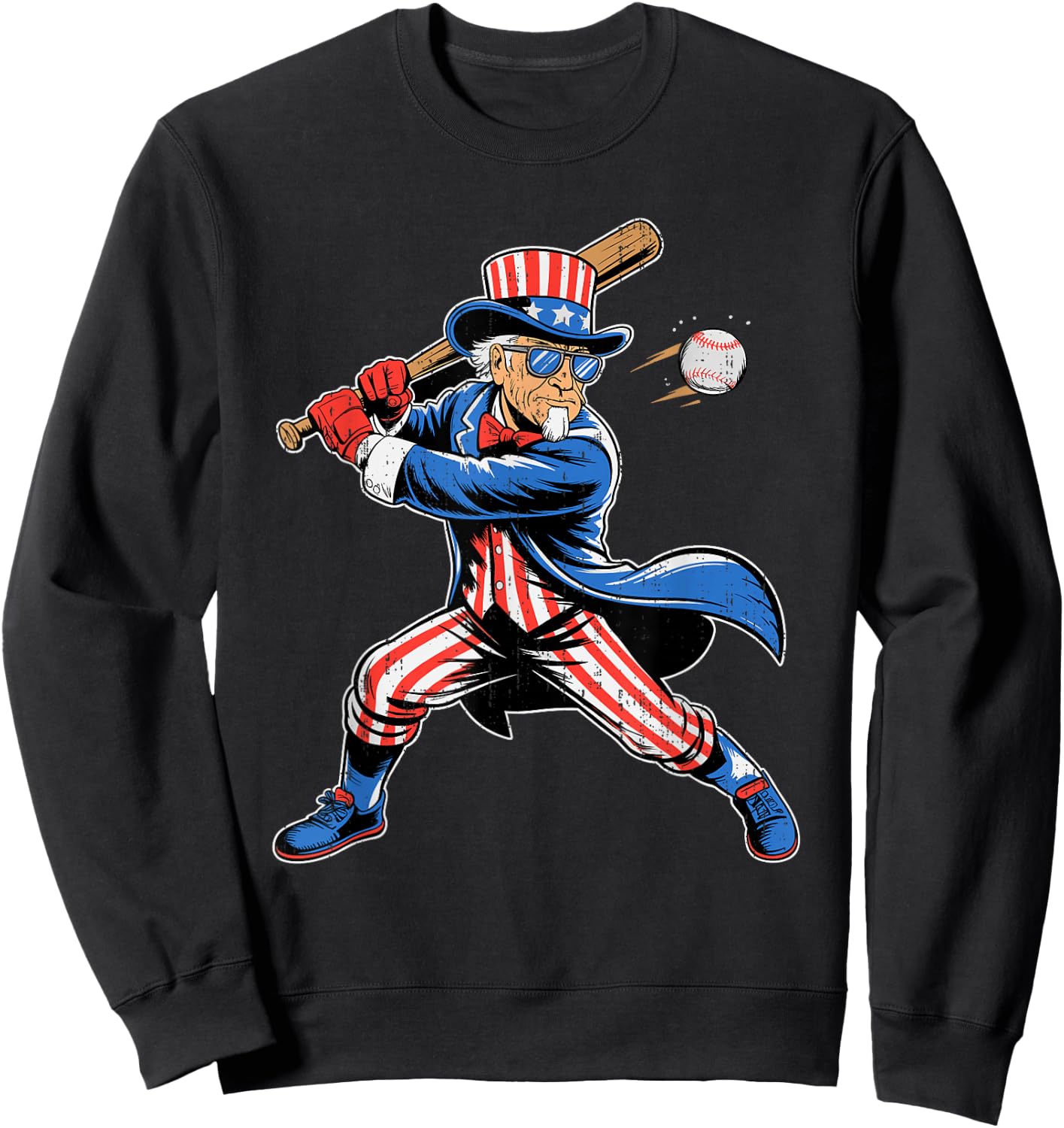 Uncle Sam Baseball American Flag USA Sport 4th Of July Sweatshirt - Sweatshirt | Black