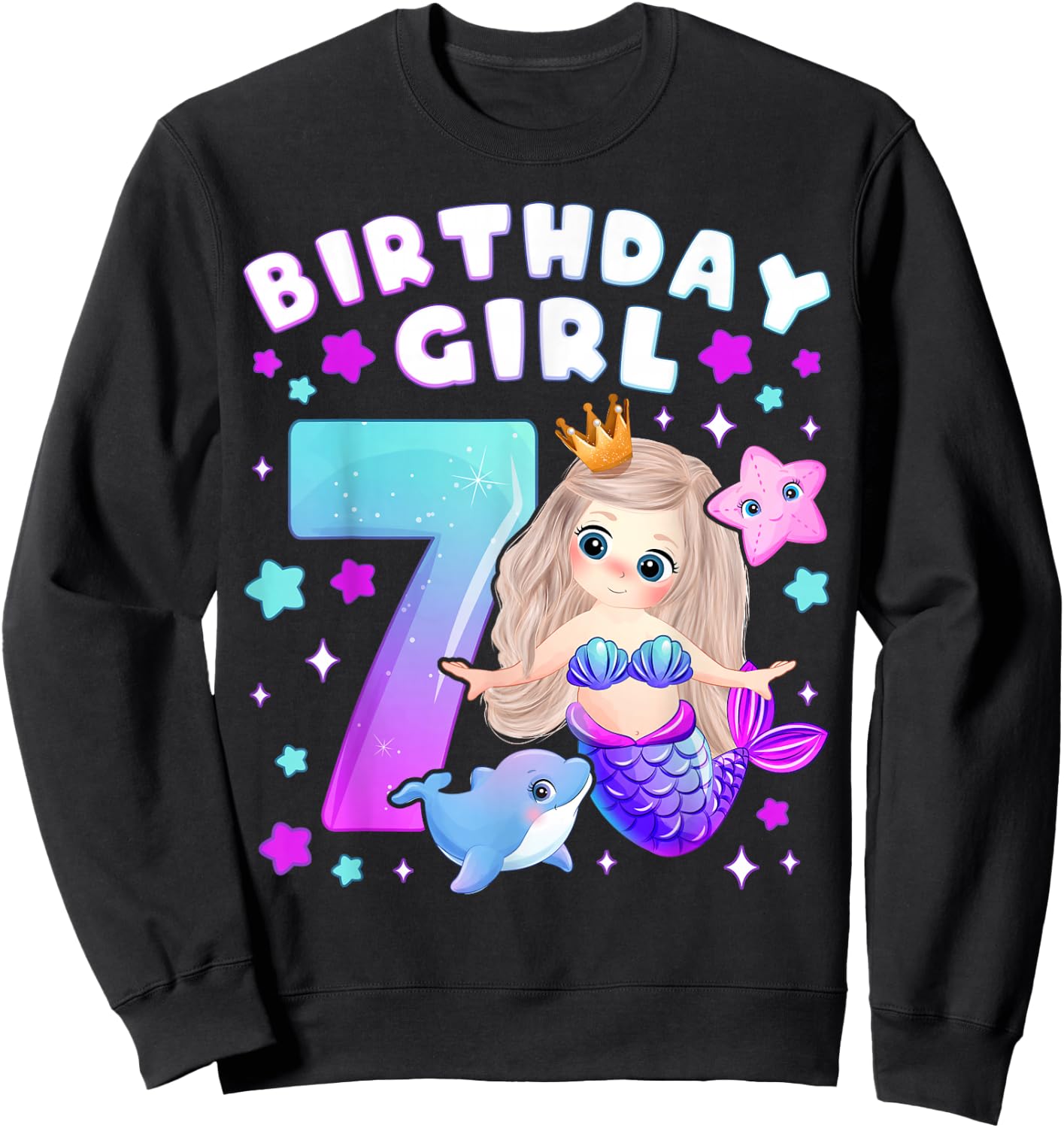 7th Birthday Girl 7 Years Mermaid Number 7 Sweatshirt - Sweatshirt | Black