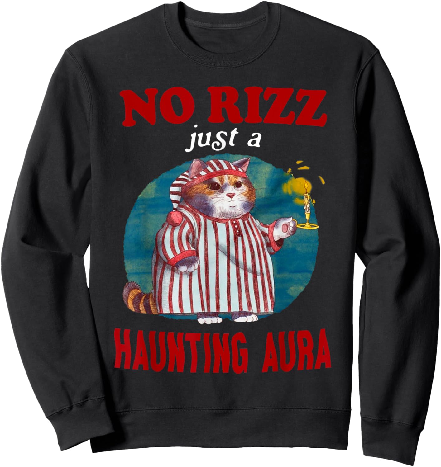 Retro Vintage No Rizz Just A Haunting Aura Funny Cat Meme Women Sweatshirt - Sweatshirt | Black