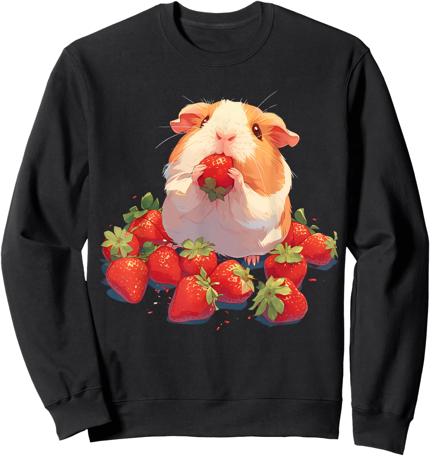 Strawberry Guinea Pig Drawing Strawberries Cute Guinea Pig Sweatshirt - Sweatshirt | Black