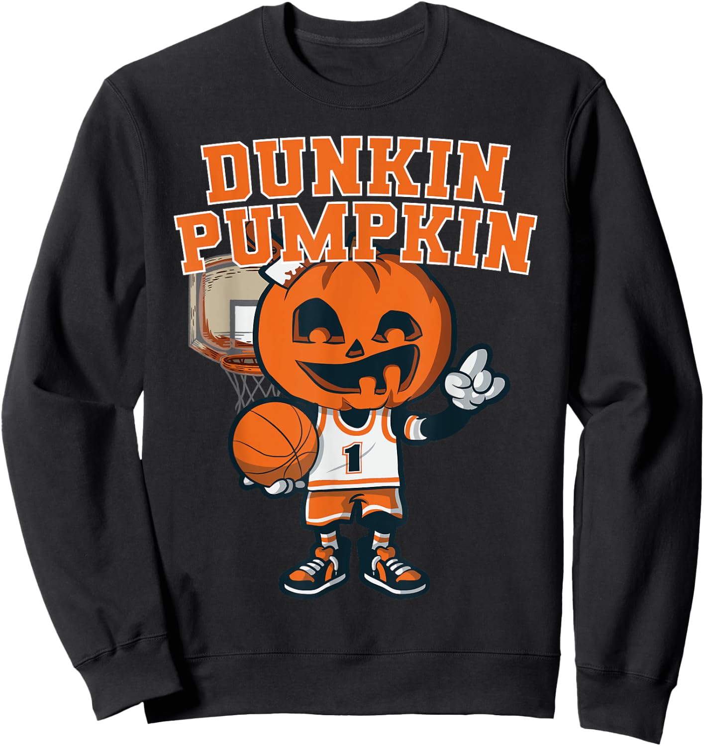 Dunkin Pumpkin Halloween Costume Funny Pumpkin Basketball Sweatshirt - Sweatshirt | Black