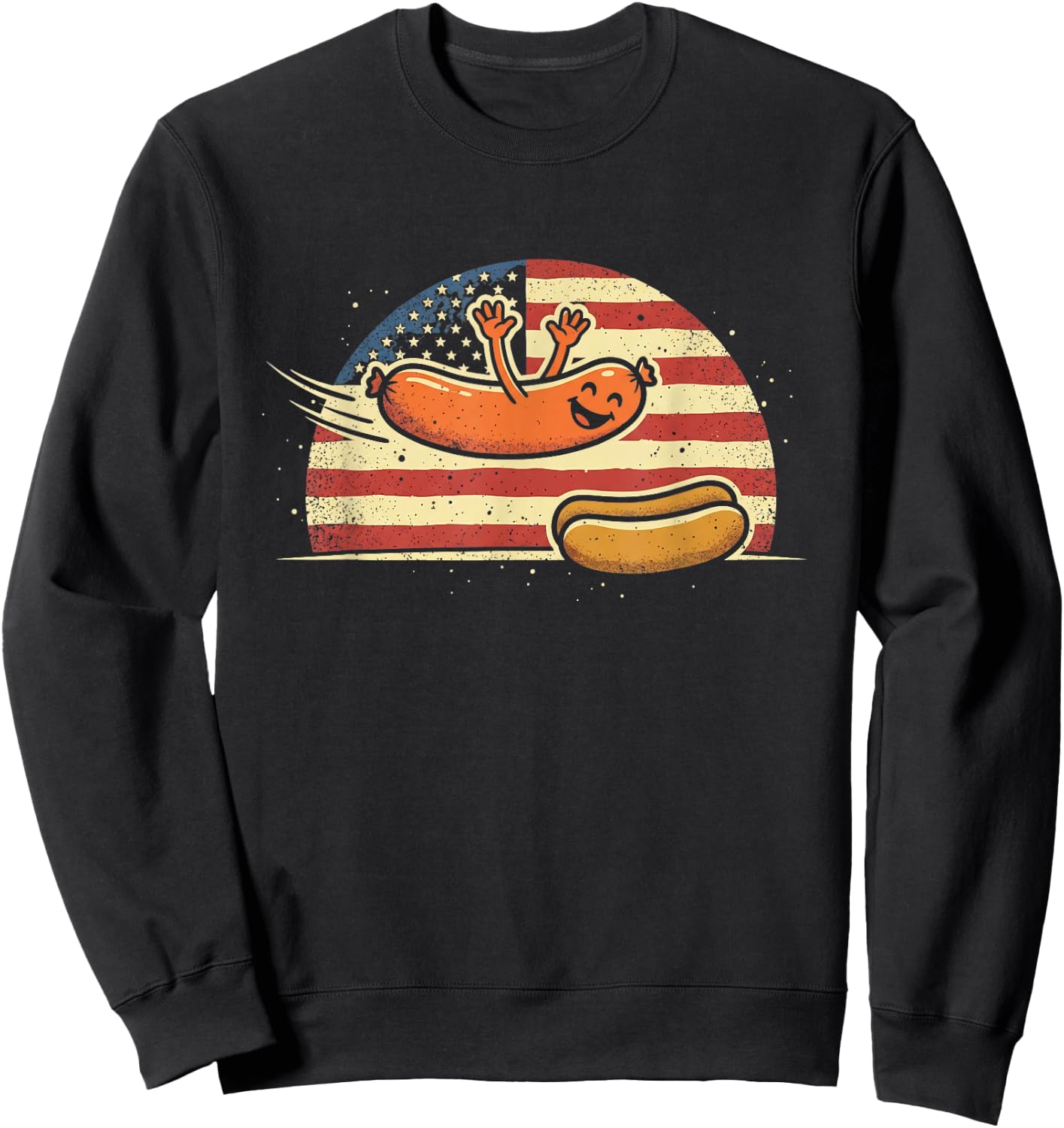 Hot Dog Jumping Into Bun Funny Sausage BBQ High Dive Sweatshirt - Sweatshirt | Black