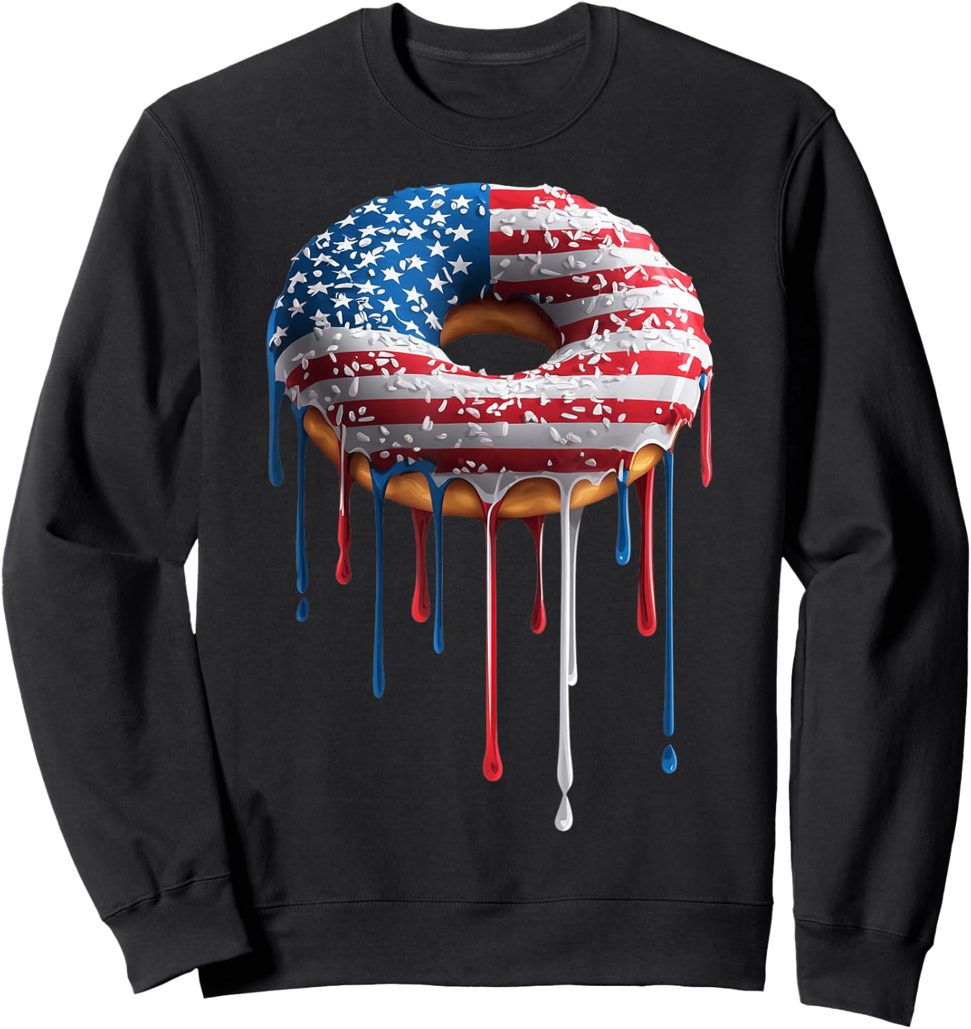 Donut Doughnut Sprinkles American Flag USA Drip Graffiti Sweatshirt - Sweatshirt | Black