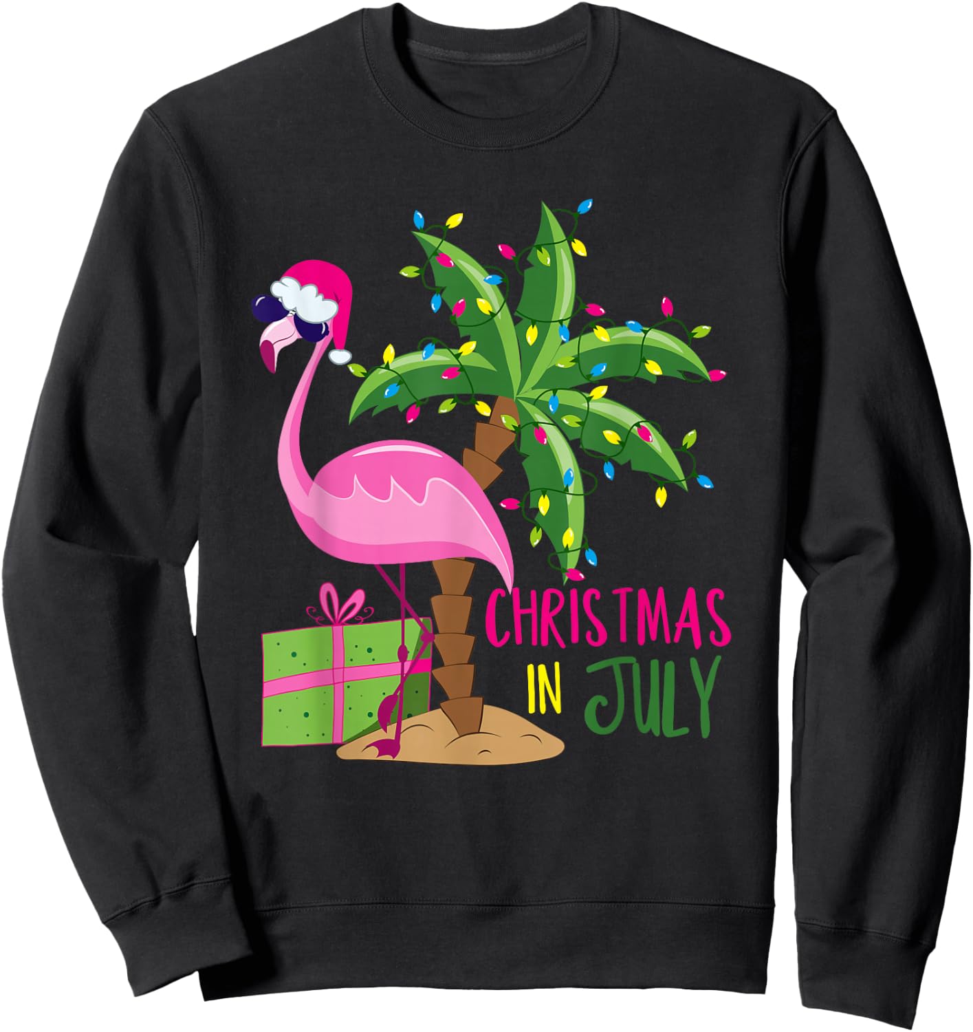 Flamingo Sunglasses Xmas Beach Tropical Christmas in July Sweatshirt - Sweatshirt | Black