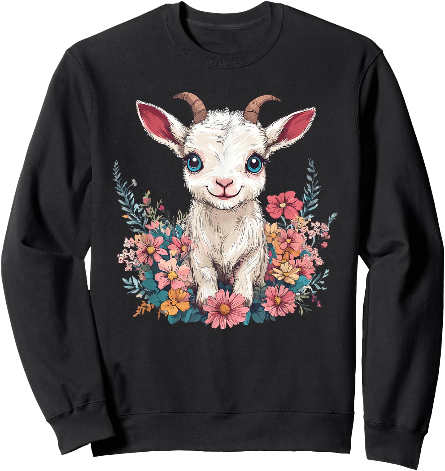 Adorable Baby Goat Surrounded By Flowers Sweatshirt - Sweatshirt | Black