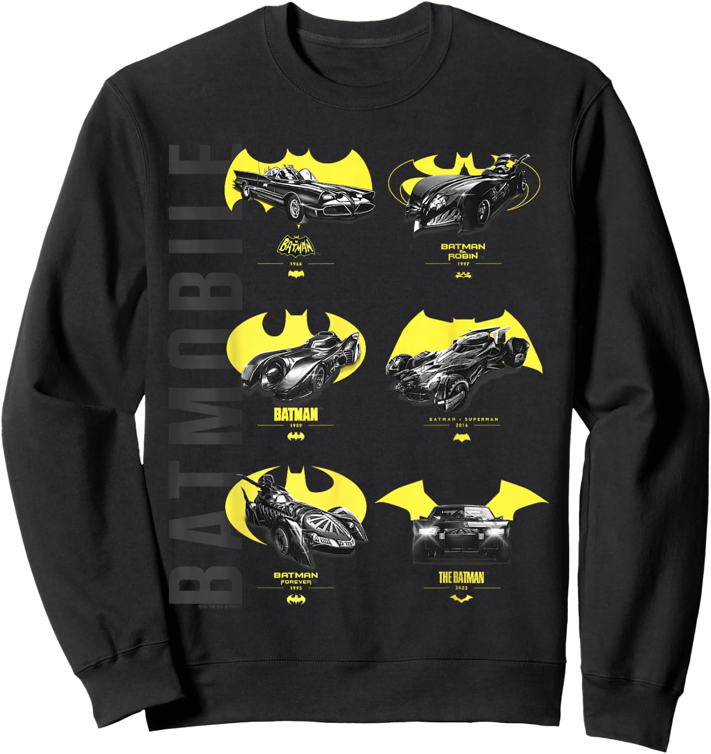 Batman Batmobiles Yellow Logos Sweatshirt - Sweatshirt | Black
