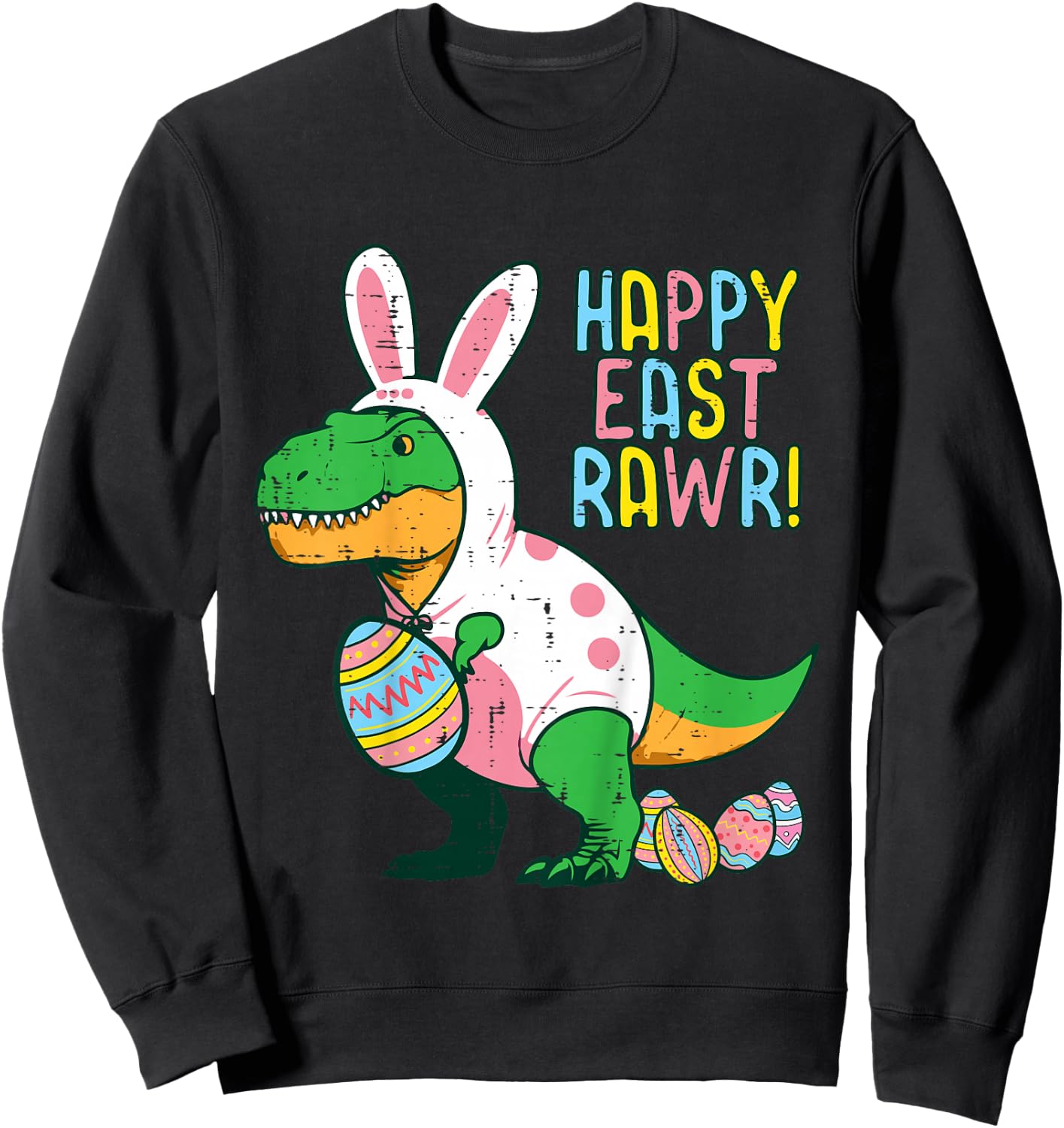 Kids Easter Dino Happy East Rawr Trex Toddler Boys Kids Youth Sweatshirt - Sweatshirt | Black