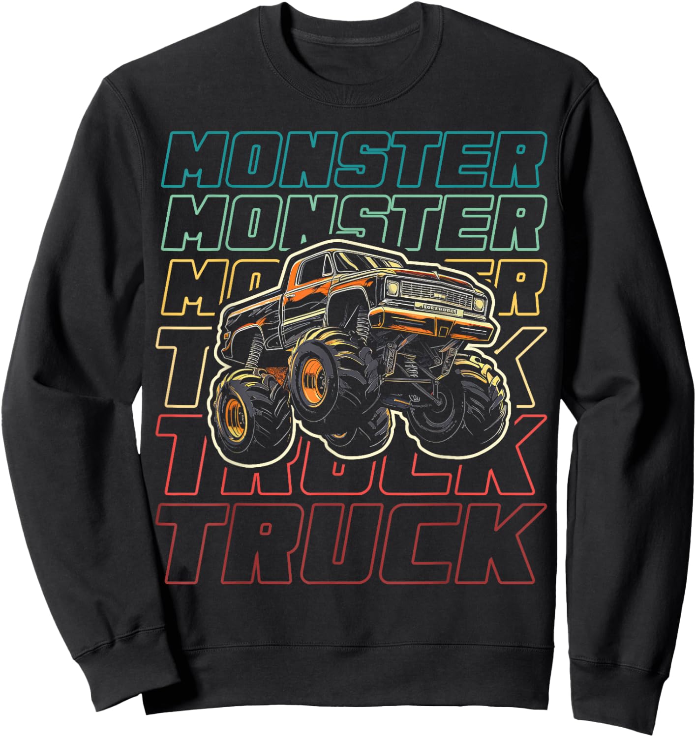 Monster Truck for Toddlers Kids Monster Truck Vintage Retro Sweatshirt - Sweatshirt | Black
