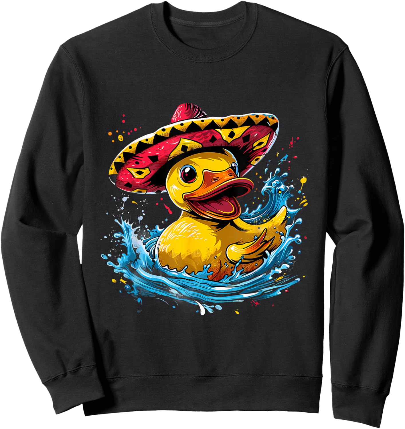 Rubber Duck Water Splash Mexican Sombrero Rubber Duckling Sweatshirt - Sweatshirt | Black