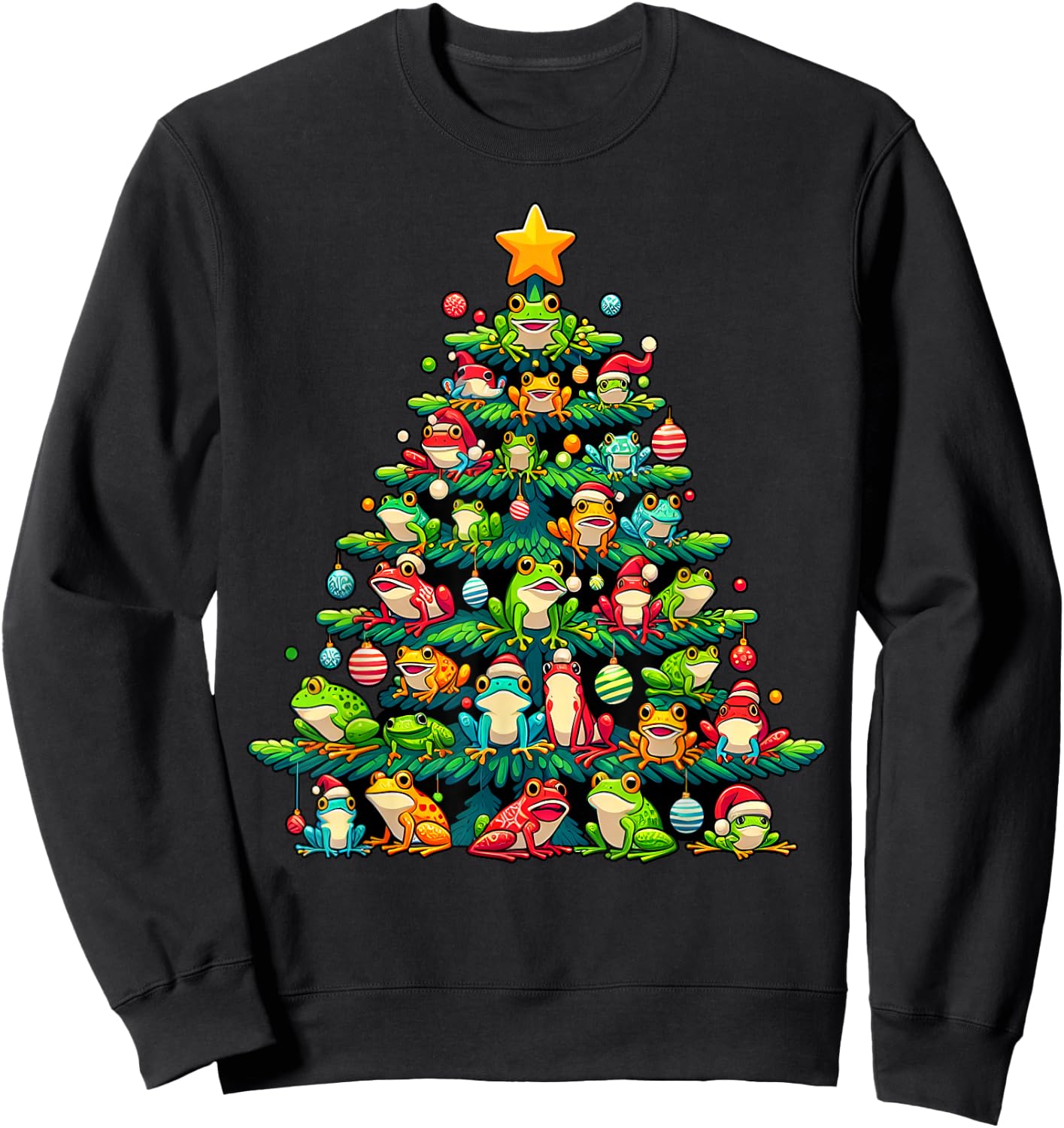 Cute Frog Christmas Tree Funny Xmas Frog Lover Men Women Sweatshirt - Sweatshirt | Black