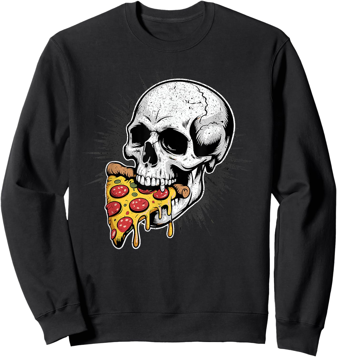 Skull Eating Pizza Slice Gothic Food Humor Sweatshirt - Sweatshirt | Black
