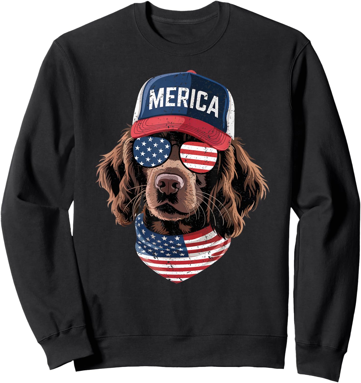 Boykin Spaniel 4th of July US American Flag Dog Patriotic Sweatshirt - Sweatshirt | Black