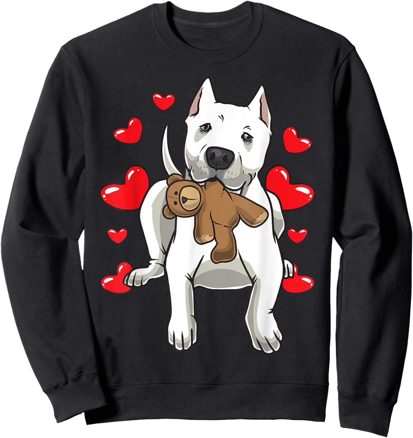 Dogo Argentino Dog With Stuffed Animal And Hearts Sweatshirt - Sweatshirt | Black