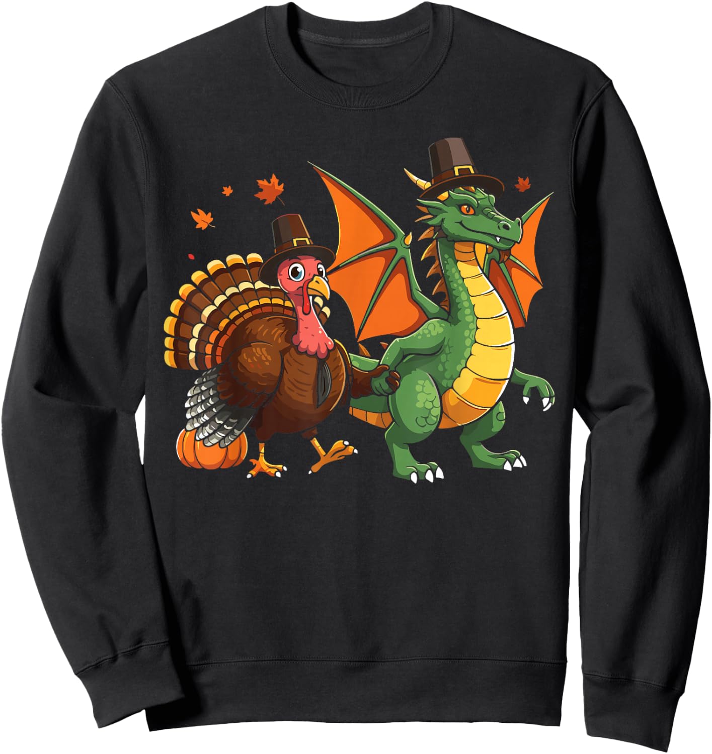 Dragon Turkey pilgrim thanksgiving pumpkin kids boys girls Sweatshirt - Sweatshirt | Black