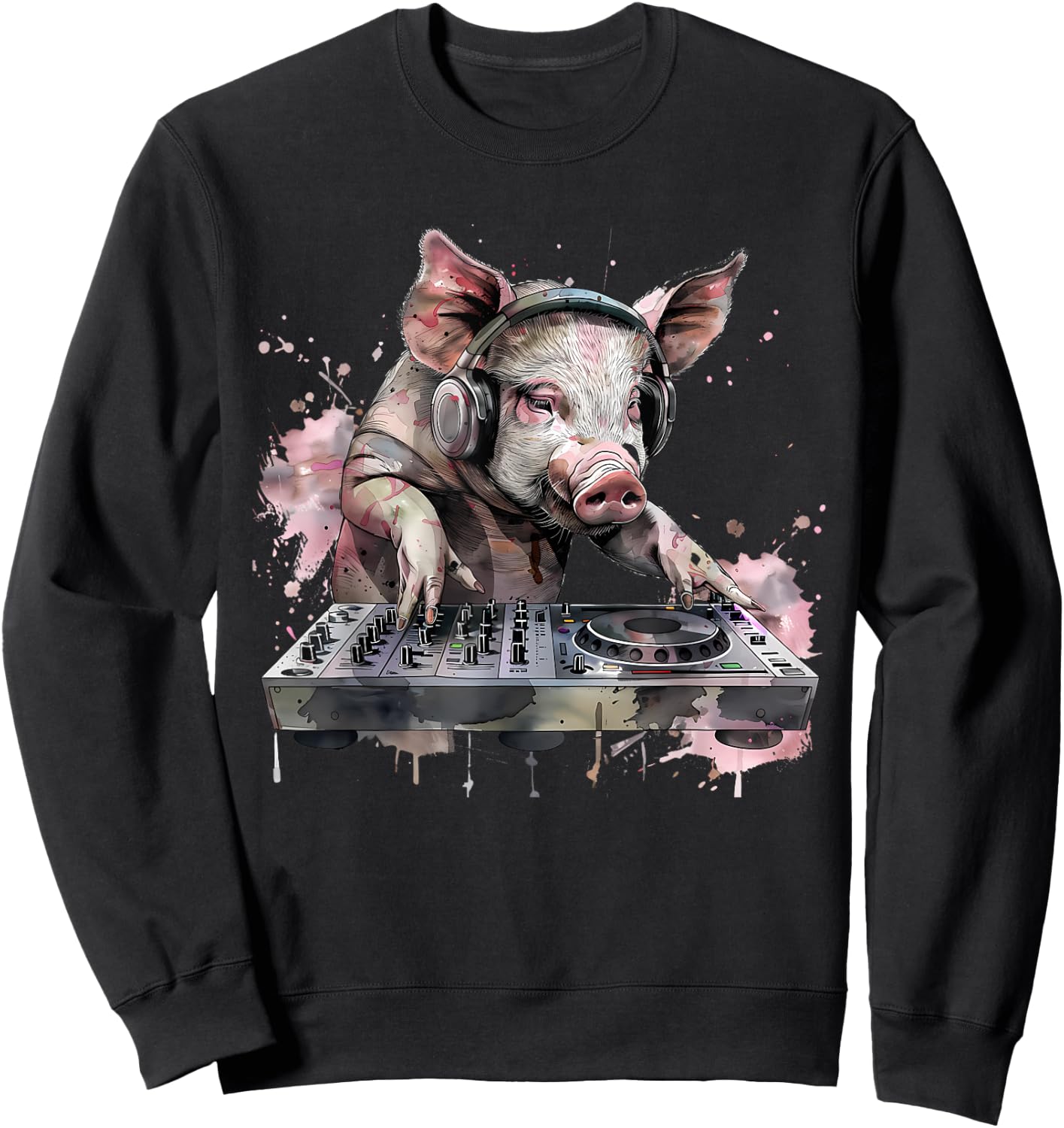 Pig Music DJ Turntable DJ Pig Techno House Music Dance Club Sweatshirt - Sweatshirt | Black