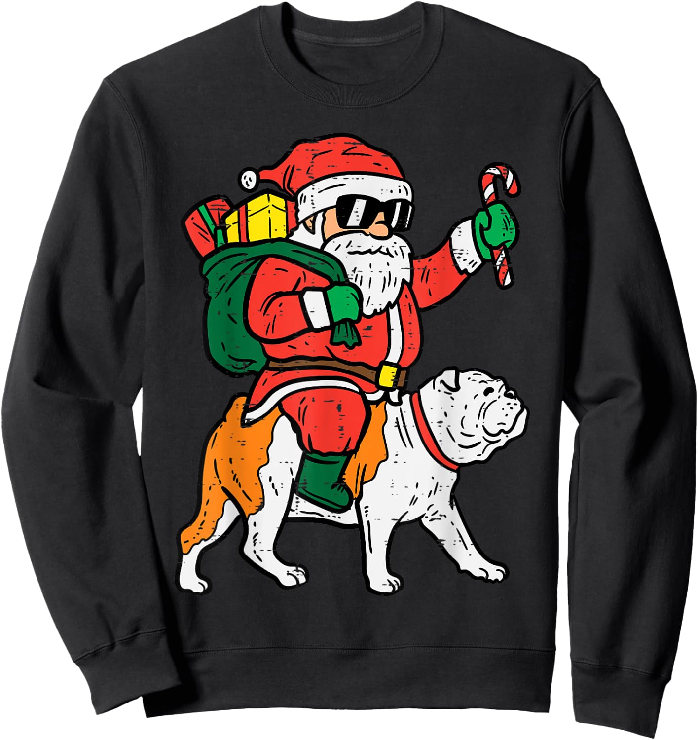 Santa Riding English Bulldog Christmas Xmas Women Kids Sweatshirt - Sweatshirt | Black