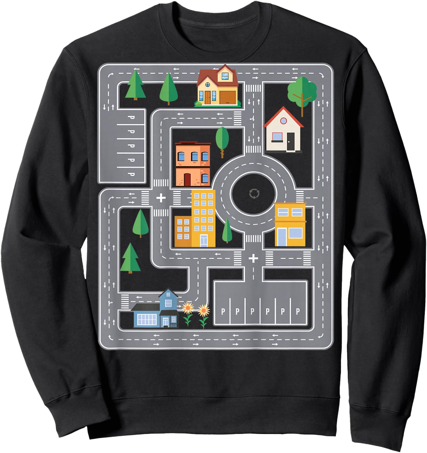 Cool Play Mat Car Racing Track City On Back Cute Toddler , black Sweatshirt - Sweatshirt | Black