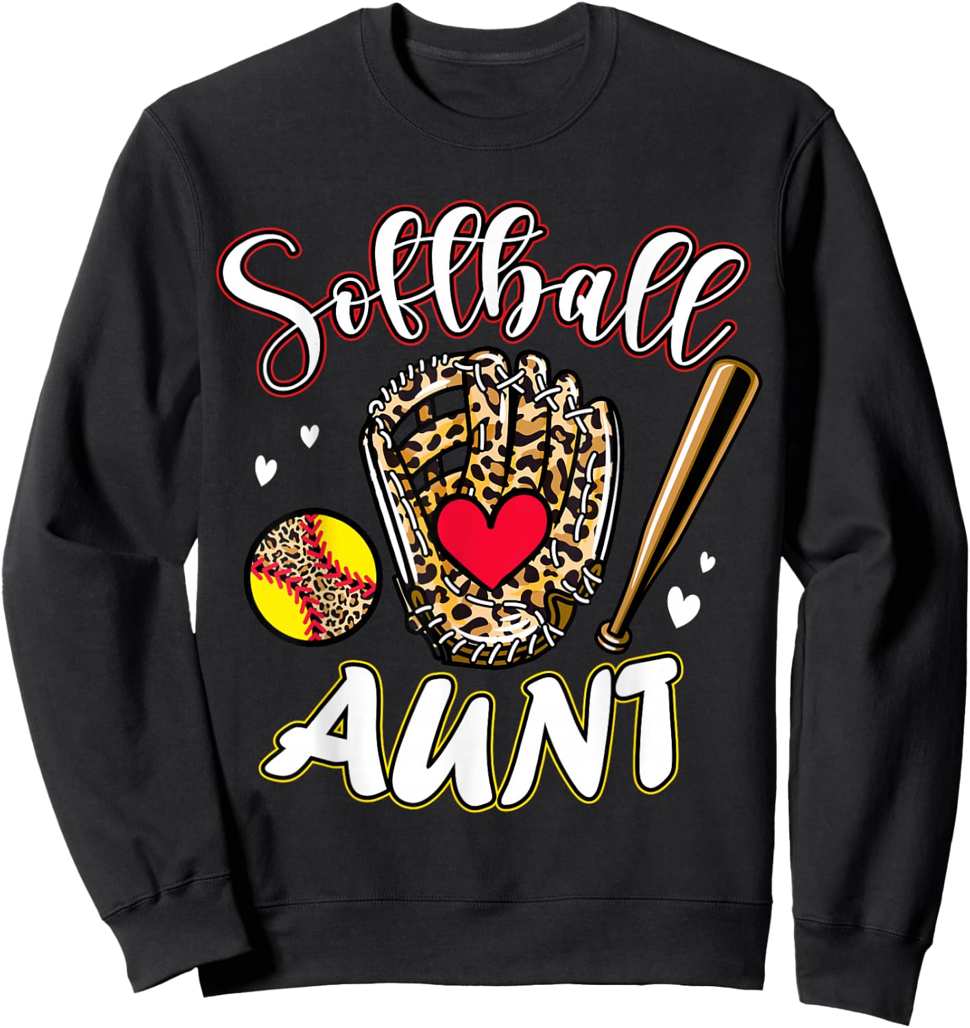 Softball Aunt Leopard Game Day Softball Cute Matching Family Sweatshirt - Sweatshirt | Black