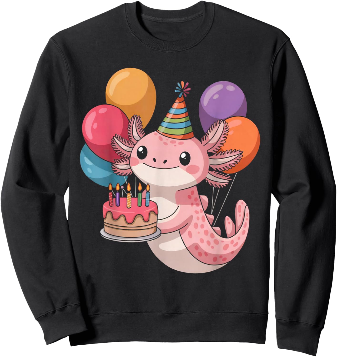Axolotl Birthday Party Kawaii Bday Boys Girls Cute Axolotl Sweatshirt - Sweatshirt | Black