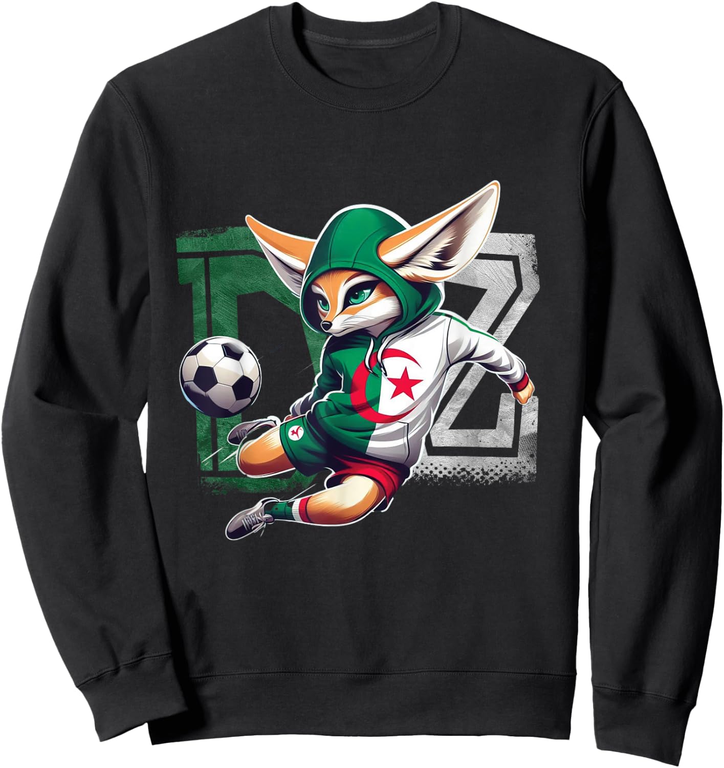 Fennec Algerian Flag Football Gift Jersey Dz , Black, S Sweatshirt - Sweatshirt | Black