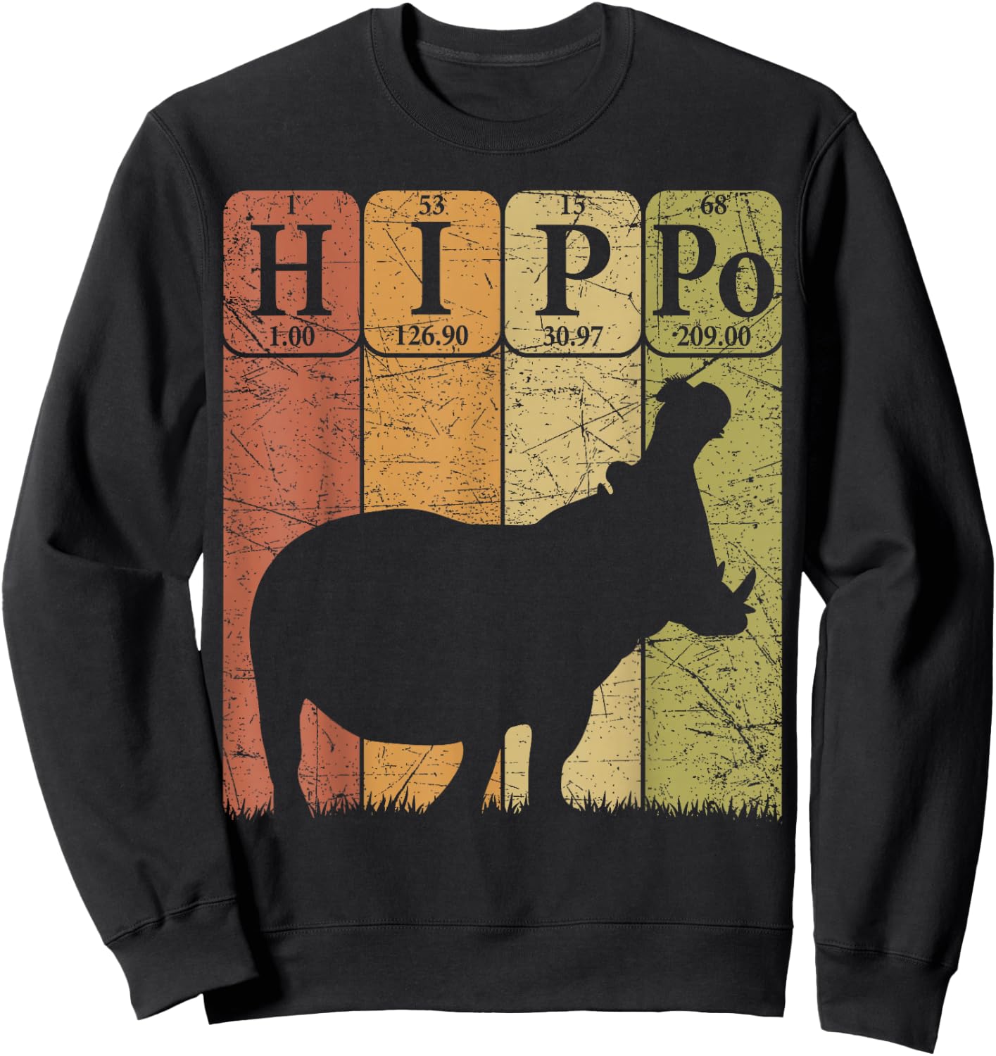 Hippo Periodic Table Elements Hippo Lover Hippopotamus Retro Sweatshirt - Sweatshirt | Black