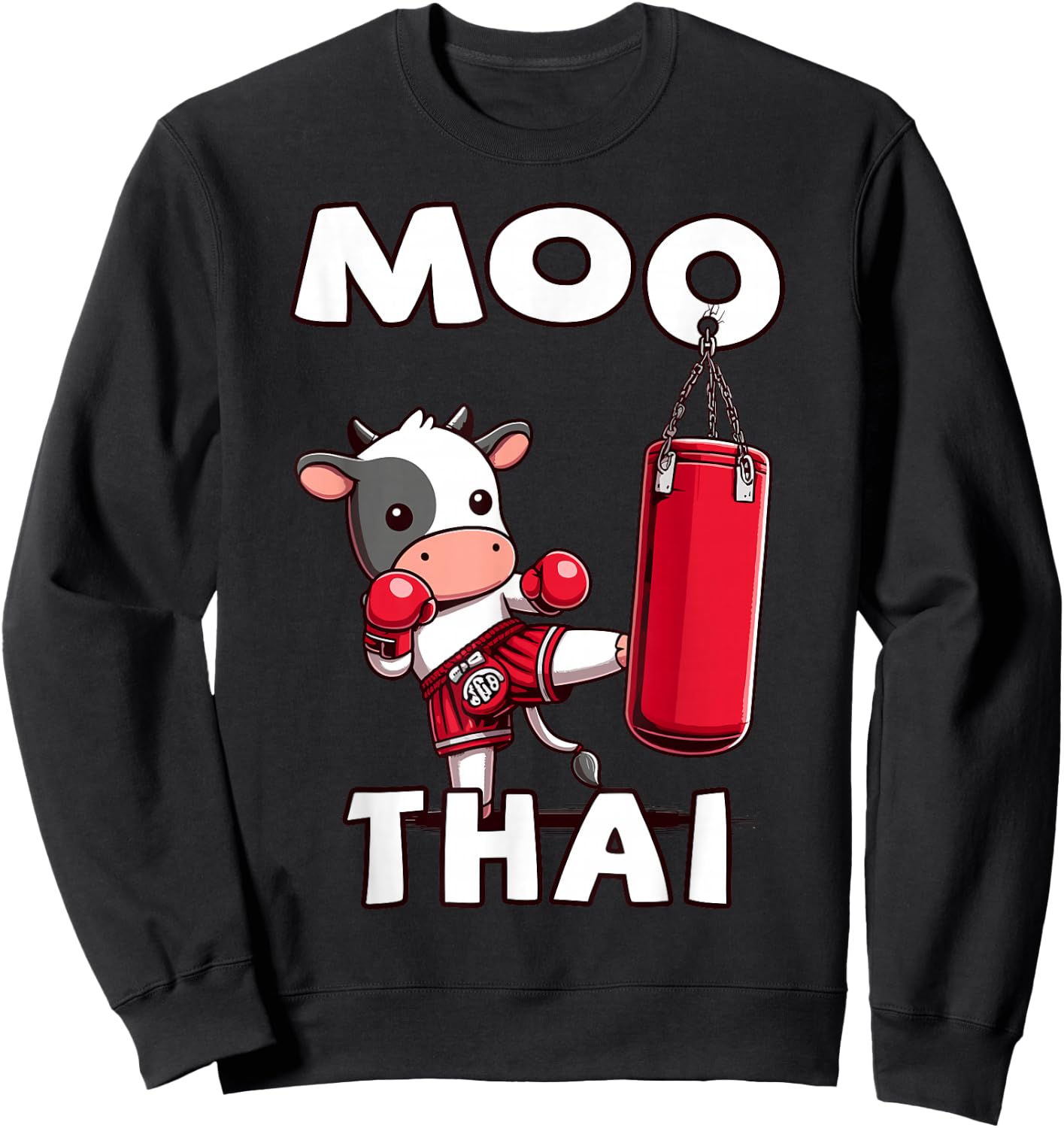Moo Thai, Muay Thai | Thai Boxing For Kids | Muay Thai, Cow Sweatshirt - Sweatshirt | Black