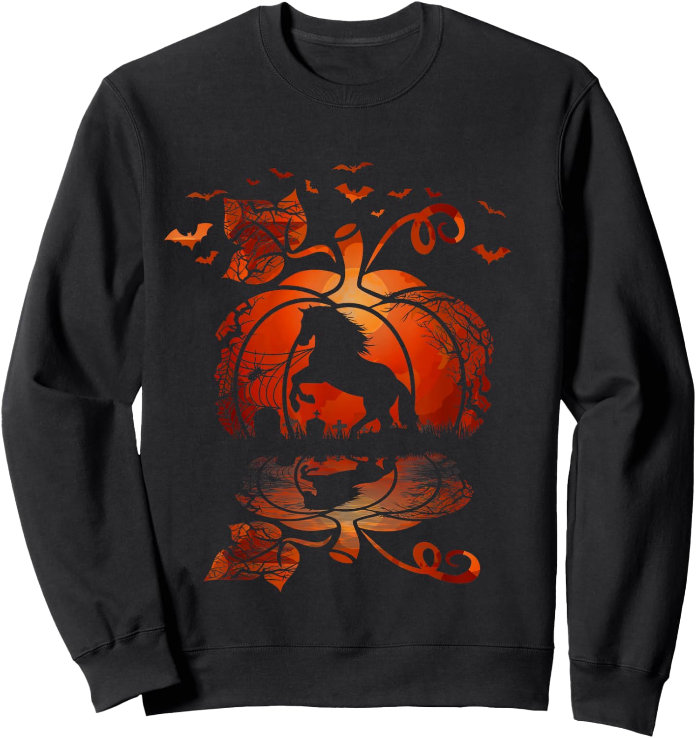 Fall Cute Horse In The Pumpkin Funny Halloween Autumn Happy Sweatshirt - Sweatshirt | Black