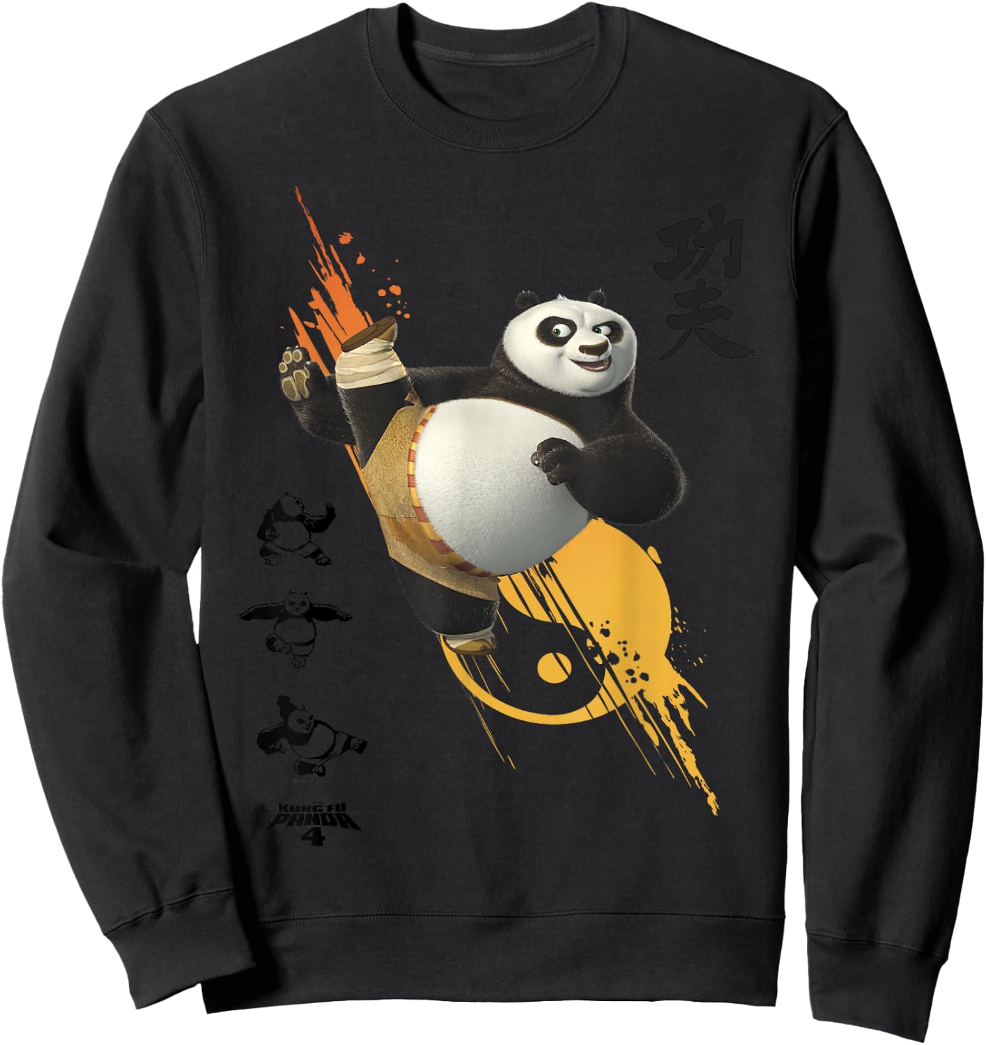 DreamWorks Kung Fu Panda 4 Po Flying Kick , gray Sweatshirt - Sweatshirt | Black