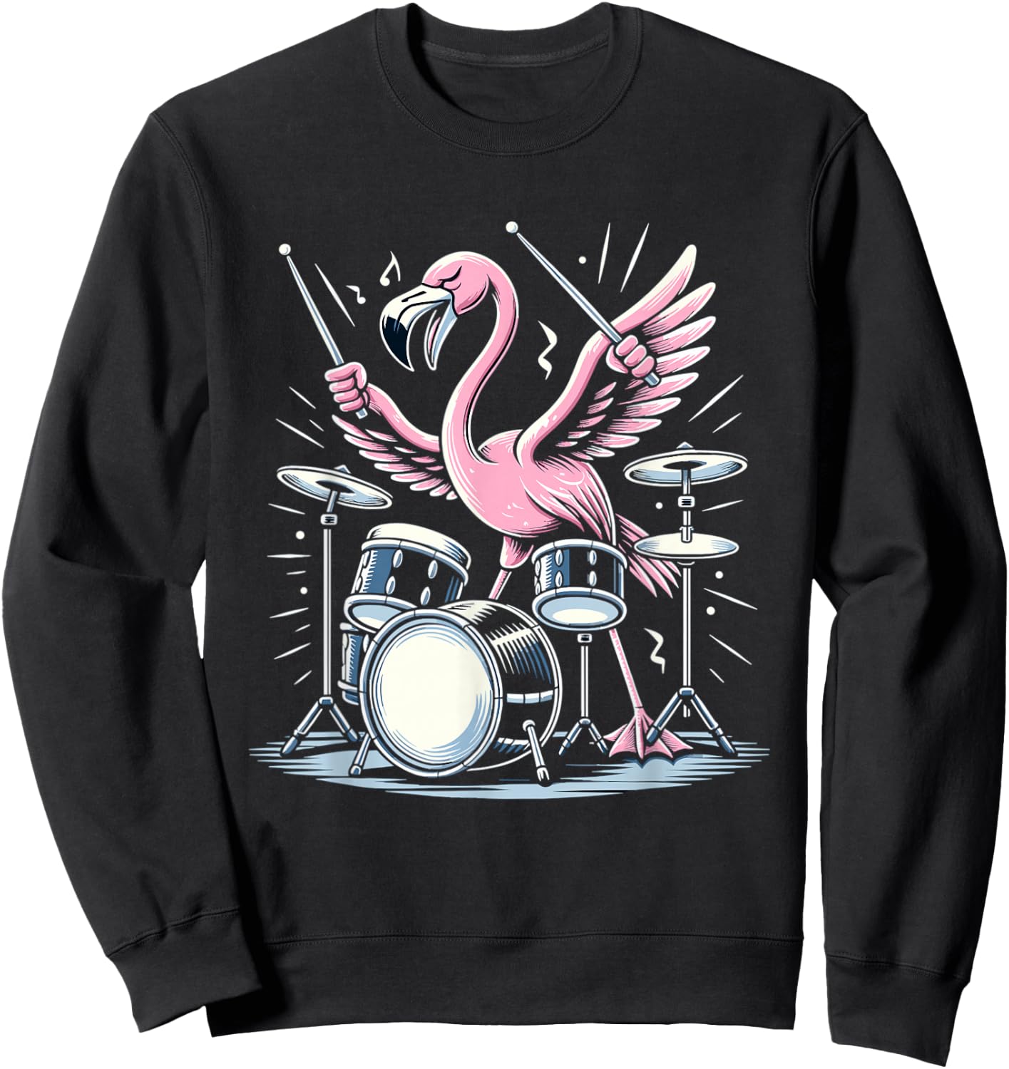 Drummer Flamingo Drumming Player Playing Drums Drumset Sweatshirt - Sweatshirt | Black