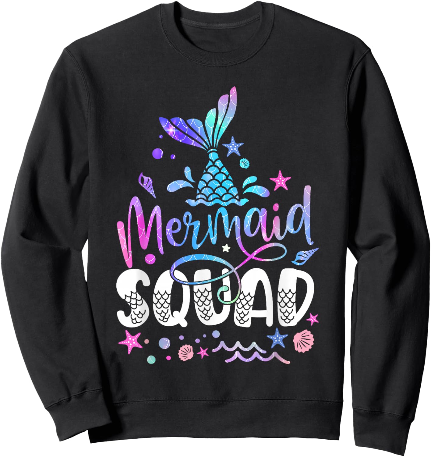 Mermaid Squad Mermaid Tail Toddler Girls Birthday outfit Sweatshirt - Sweatshirt | Black