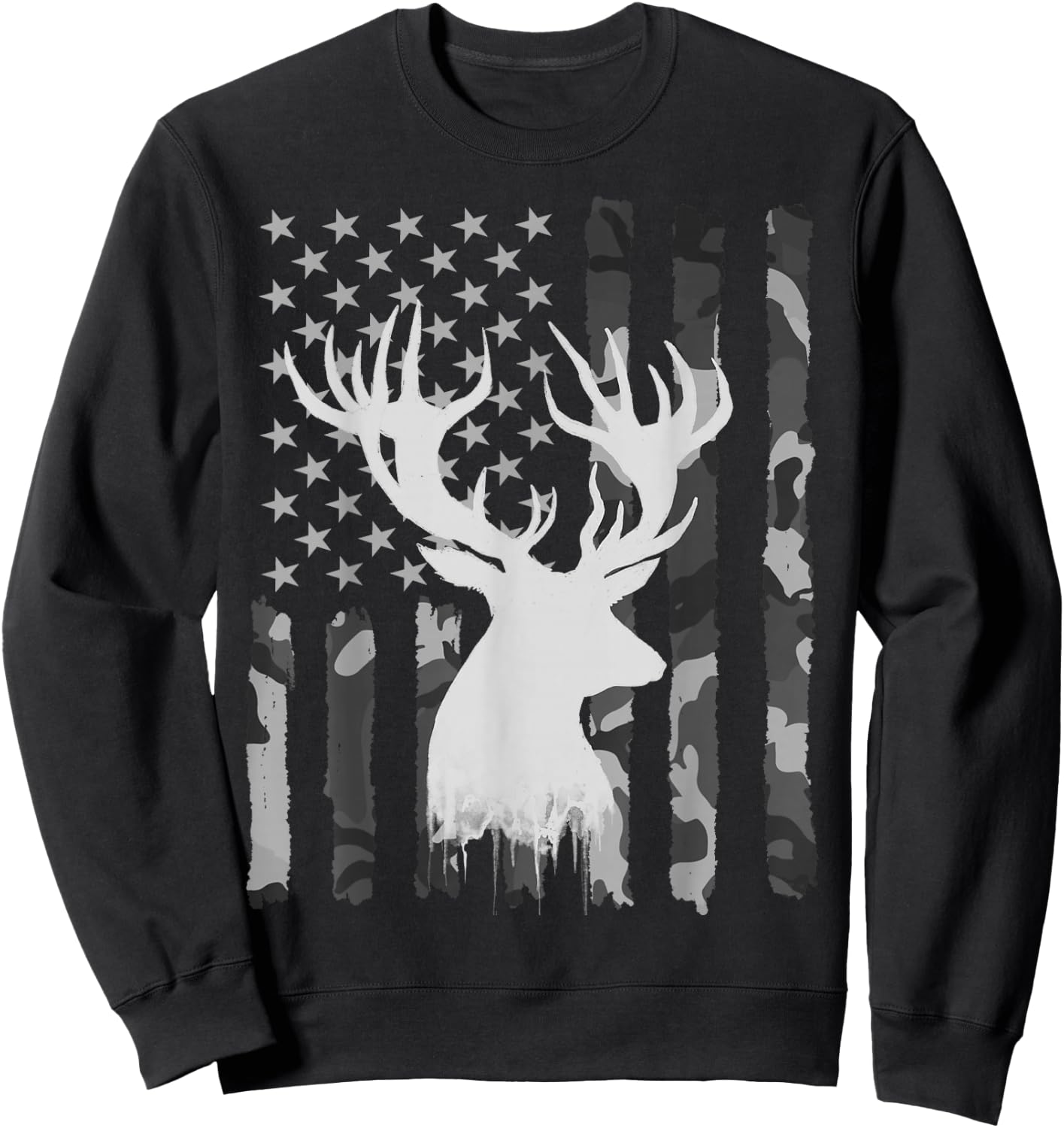 Funny Camouflage USA Flag Whitetail Buck Deer Hunting Lovers Sweatshirt - Sweatshirt | Black