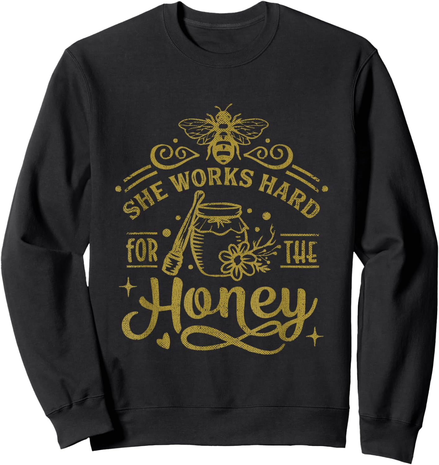 She Works Hard For The Honey Beekeeping Funny Bee Keeper Sweatshirt - Sweatshirt | Black